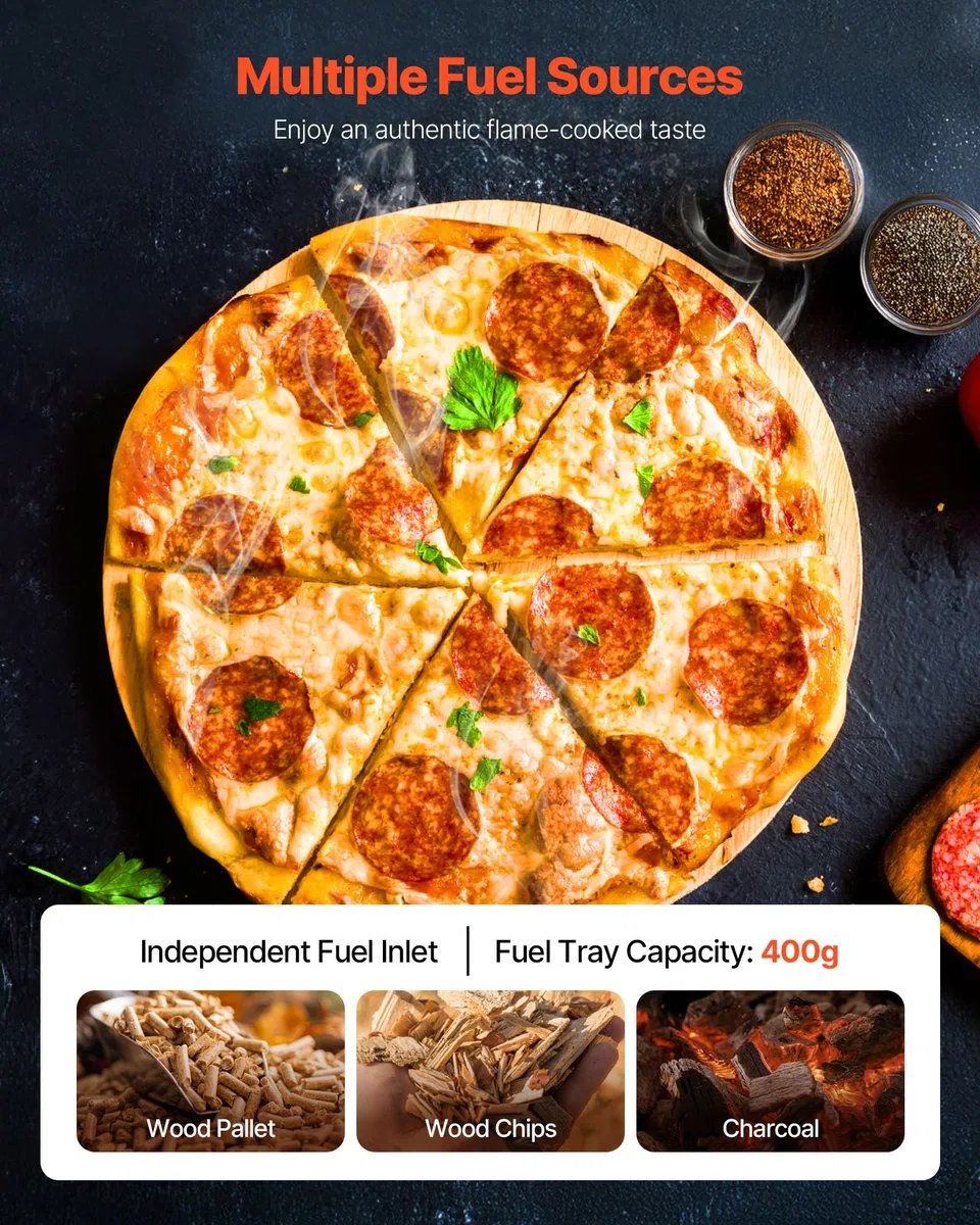 Pizzaoven VE VOR Forno per Pizza da Esterno Portatile 12 Pollici a Legna con Termometro Integrato Argento