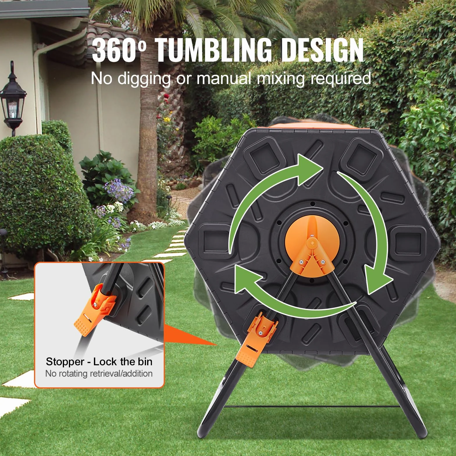VEVOR Compostiera da Giardino Rotante 140L Doppia Camera 360° PP Senza BPA 40 kg