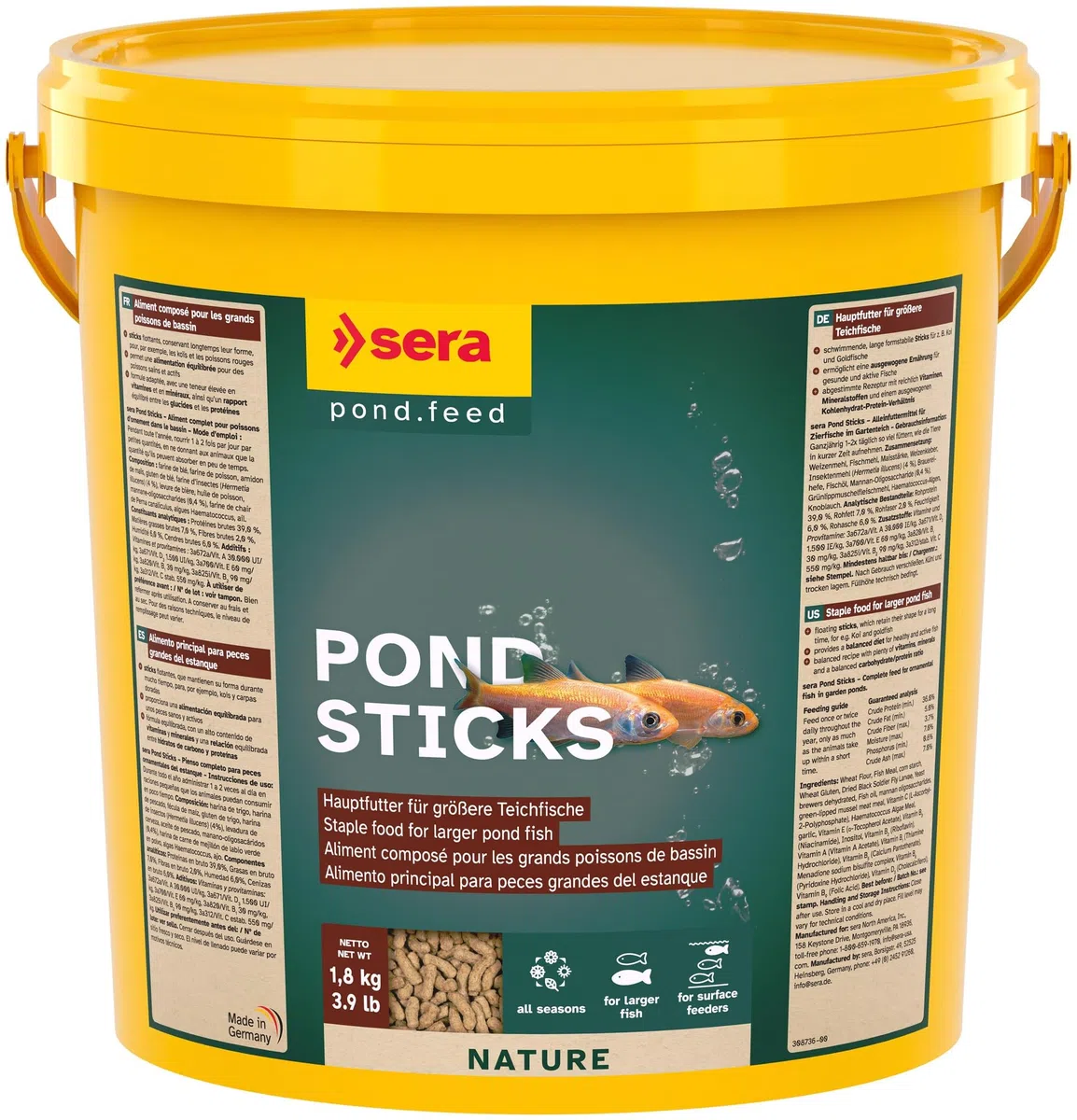 sera pond sticks 10 l 1.800 g | mangime granulare galleggiante per pesci da laghetto 10.000 ml | senza coloranti e conservanti