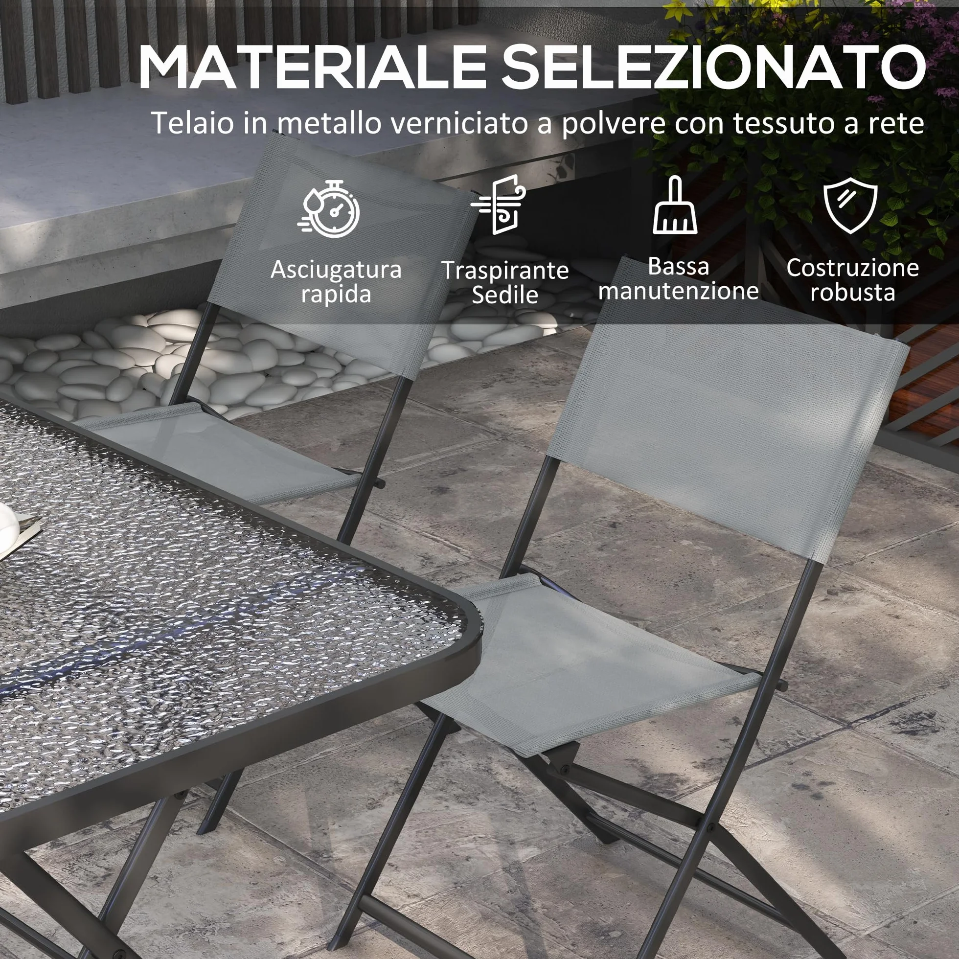 Outsunny Set Tavolo e Sedie da Giardino 5 Pezzi Pieghevole, Metallo, Grigio