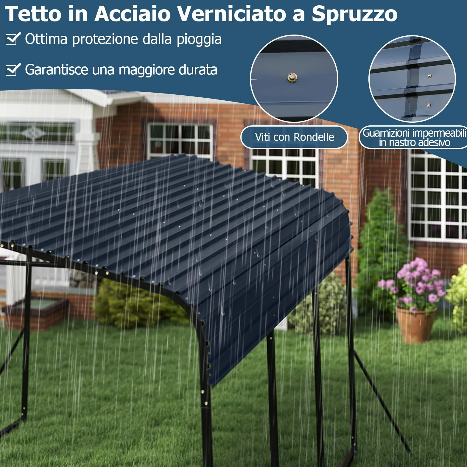 COSTWAY Tenda da Garage 440 x 300 cm, Tettoia per Auto in Metallo con Base Rinforzata e 4 Gambe Inclinate Aiiunte, Gazebo da Esterno per SUV, Feste e Barbecue
