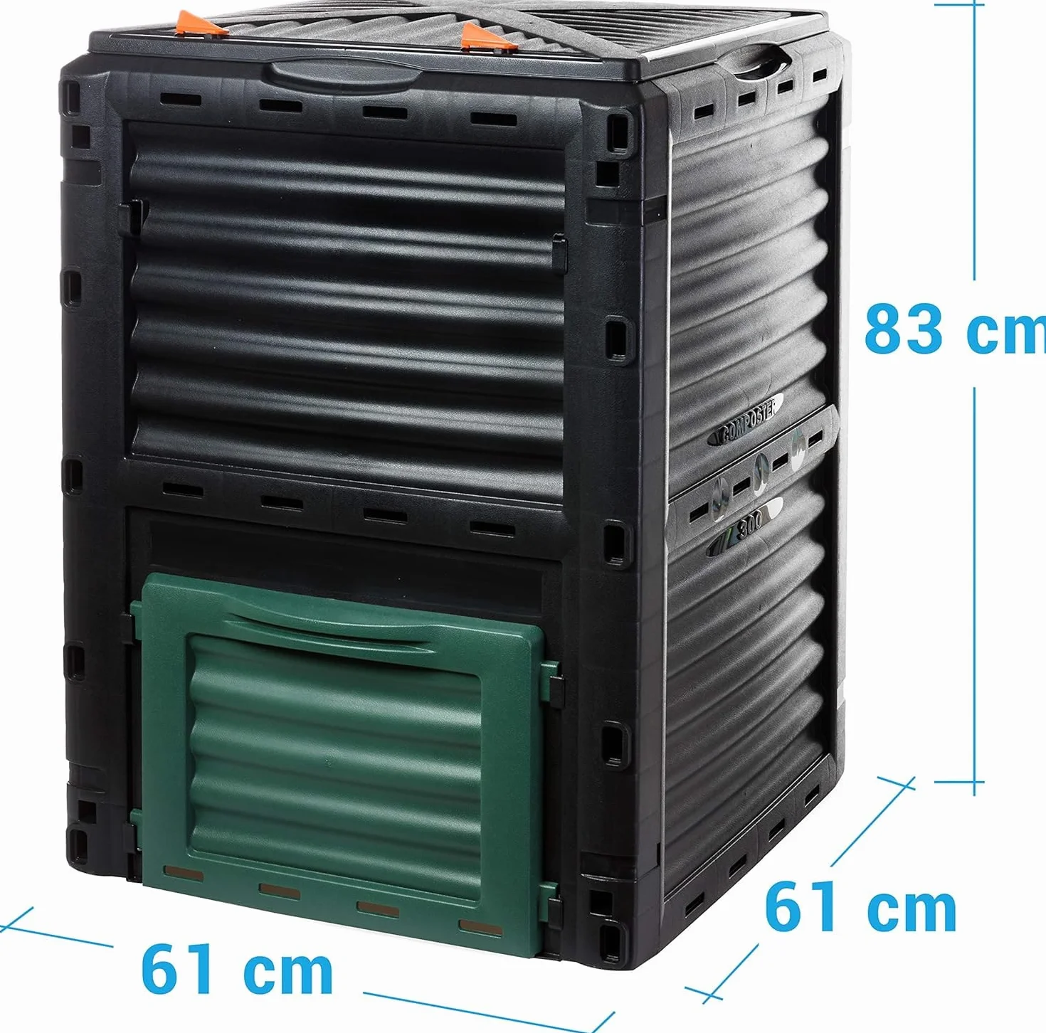 2friends Composter Compostiera Rapida in Plastica Robusta, con Coperchio a Cerniera, 300 Litri (A 83 x L 61 x P 61 cm), Compostiera Termica per Compost di Rifiuti di Giardino e Cucina, 100% Plastica R