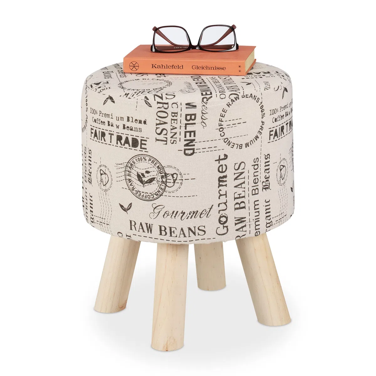 Relaxdays Sgabello Imbottito Design caffè Gambe Legno Poggiapiedi Basso Shabby Chic 38x32 cm Crema