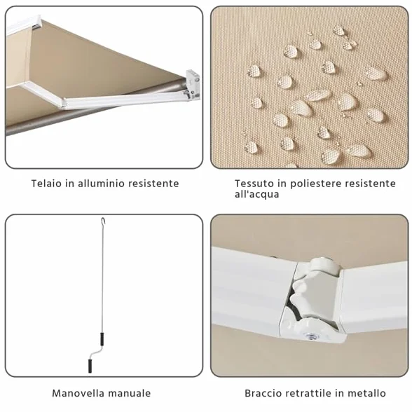 Yaheetech Tenda da Sole Avvolgibile Impermeabile 250 x 200 cm Beige