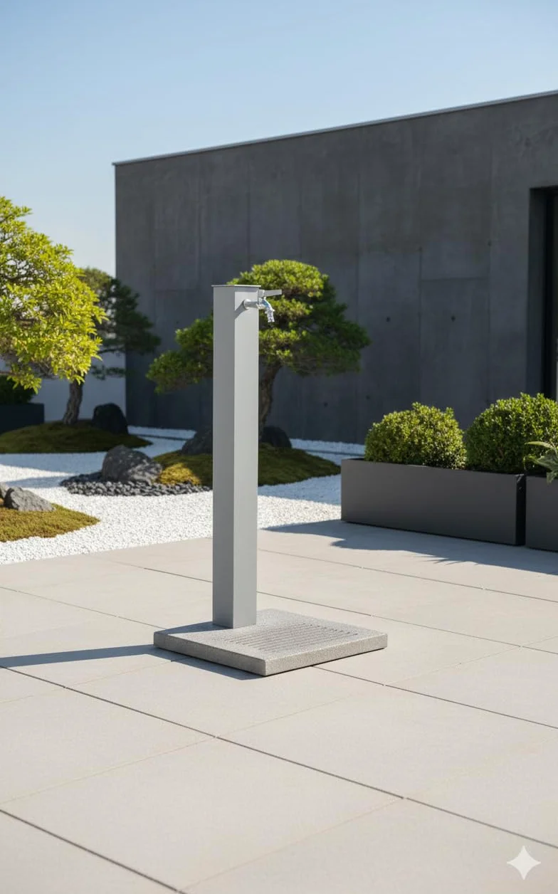 Fontana da Giardino Belfer 42QBM con Base in Cemento e Rubinetto Colore Alluminio