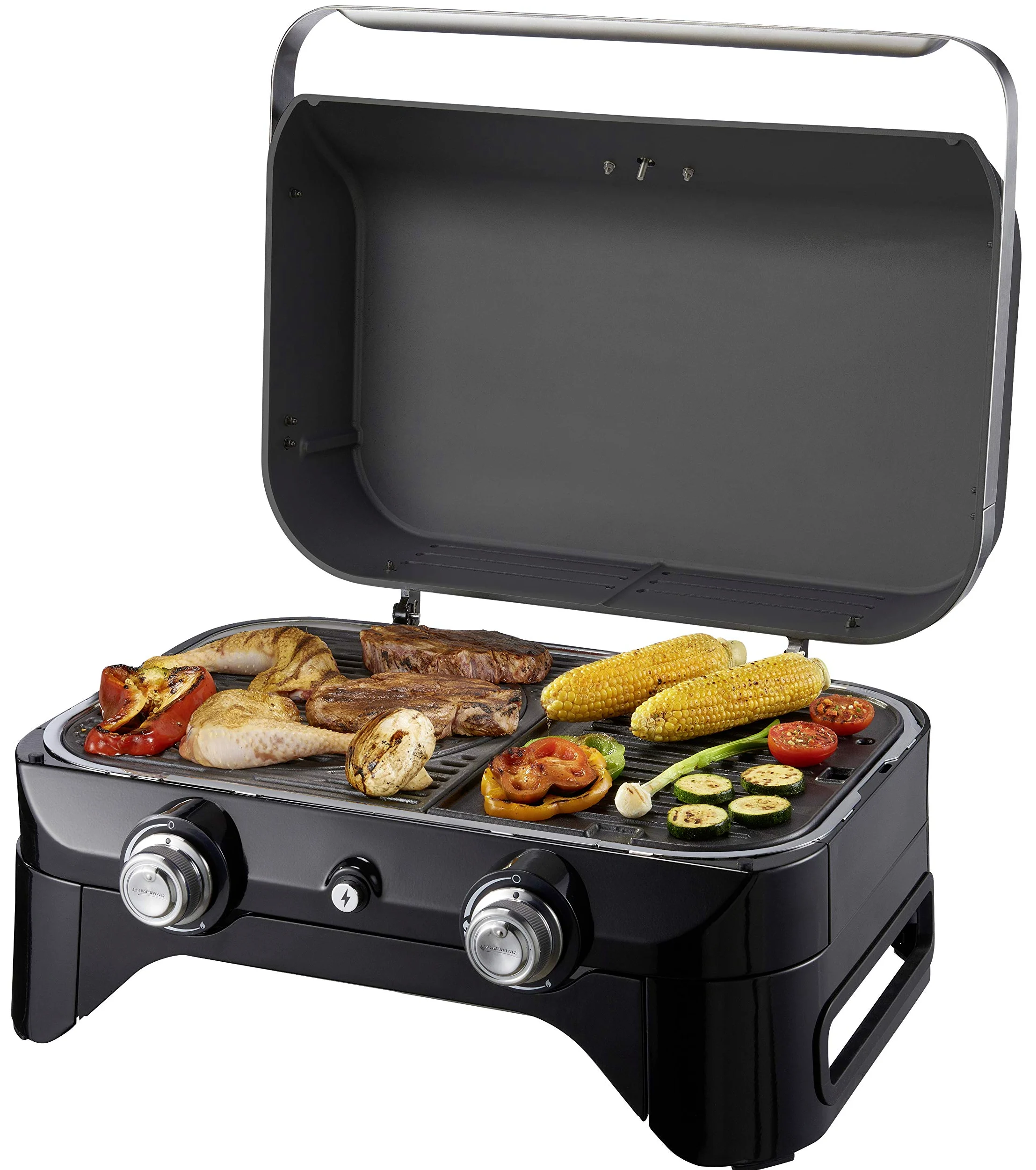 Campingaz Attitude 2100 LX griglia a gas portatile 2 bruciatori acciaio 5 kW campeggio termometro plancha ghisa