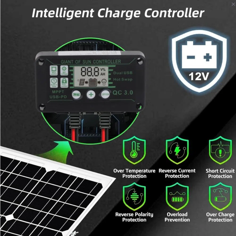 Solars Caricabatterie MPPT 12V Kit Ricarica Auto Barca