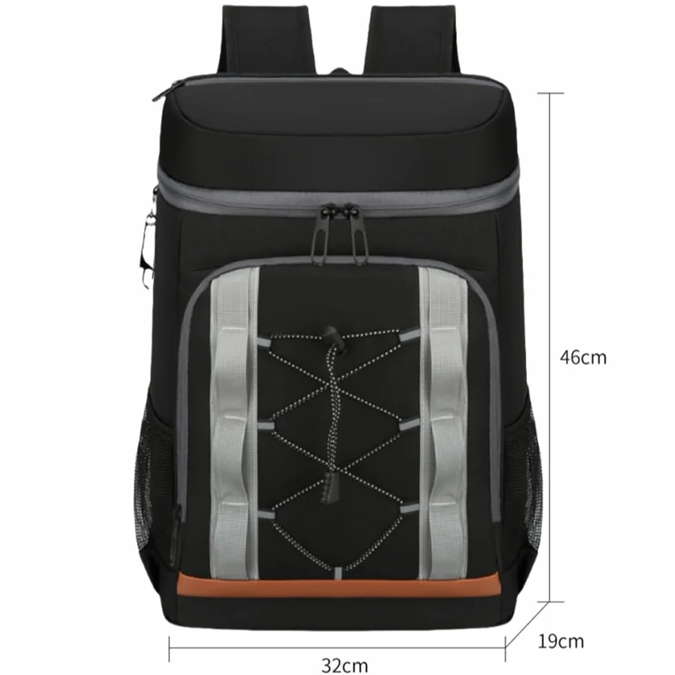 Zaino isotermico da 30 litri, grande borsa per uomo e donna, ideale per picnic, barbecue, campeggio, escursioni, shopping (nero)