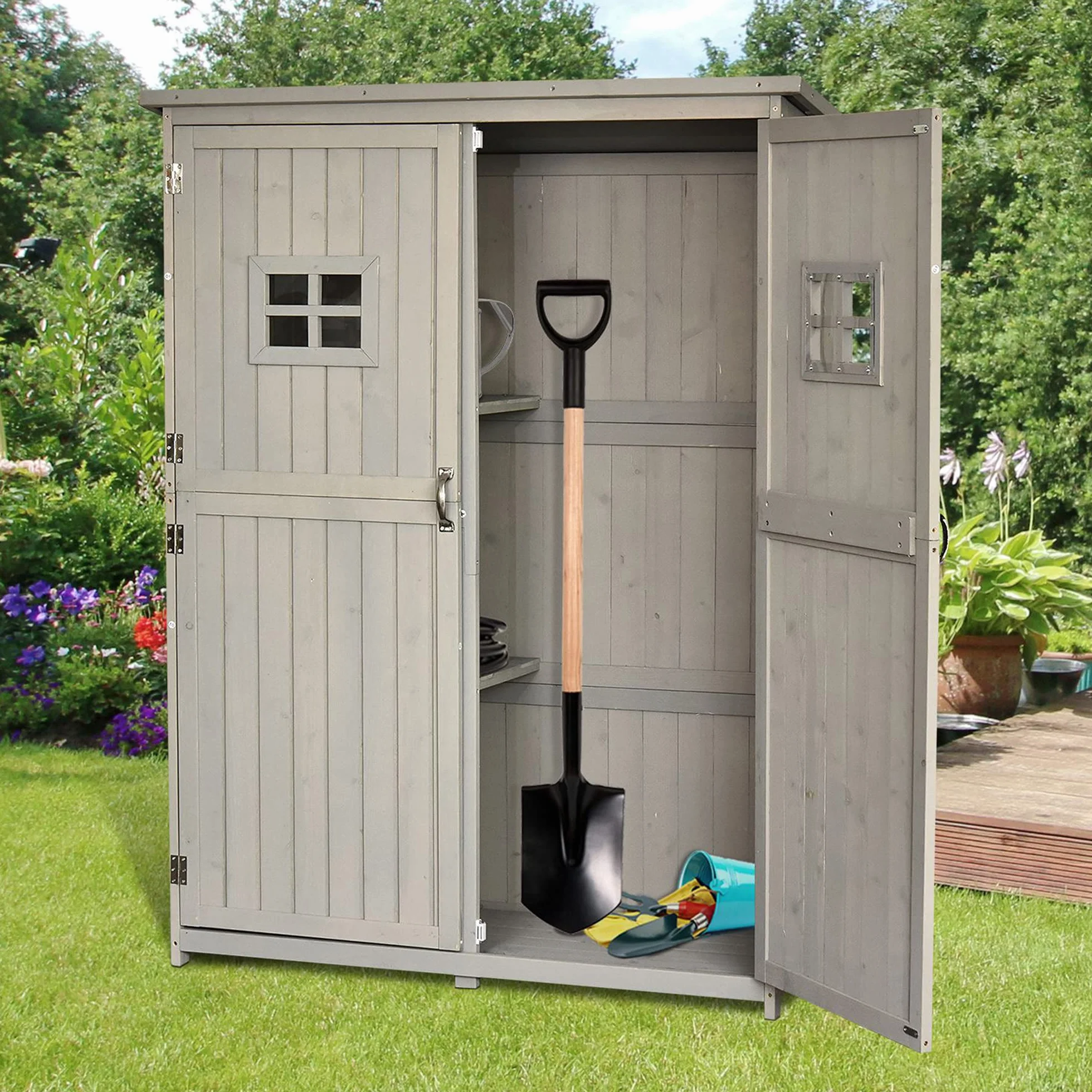 Outsunny Casetta da Giardino in Legno di Abete 127.5x50x164cm Grigio Chiaro