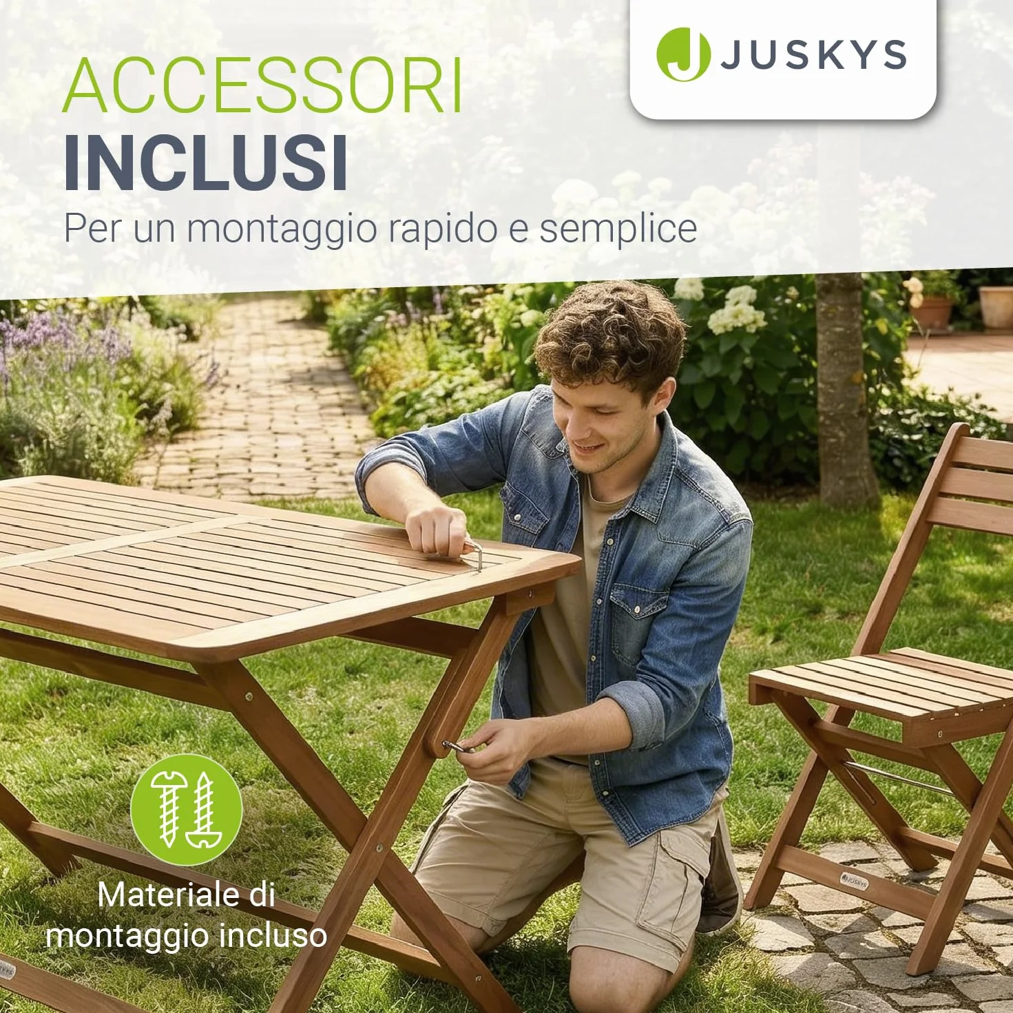 Juskys Gruppo pranzo Rimini acacia 5 pezzi sedute pieghevoli terrazza balcone