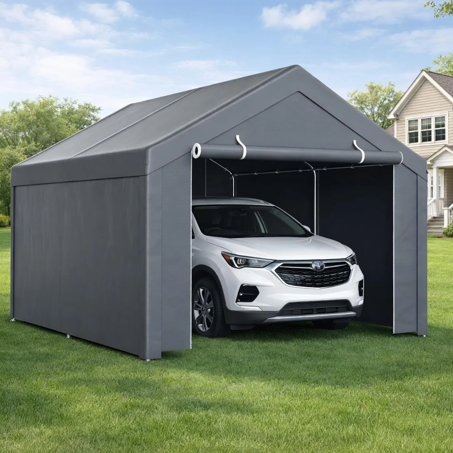 Tenda per garage impermeabile 3x4 m con pareti laterali rimovibili struttura tubolare in acciaio