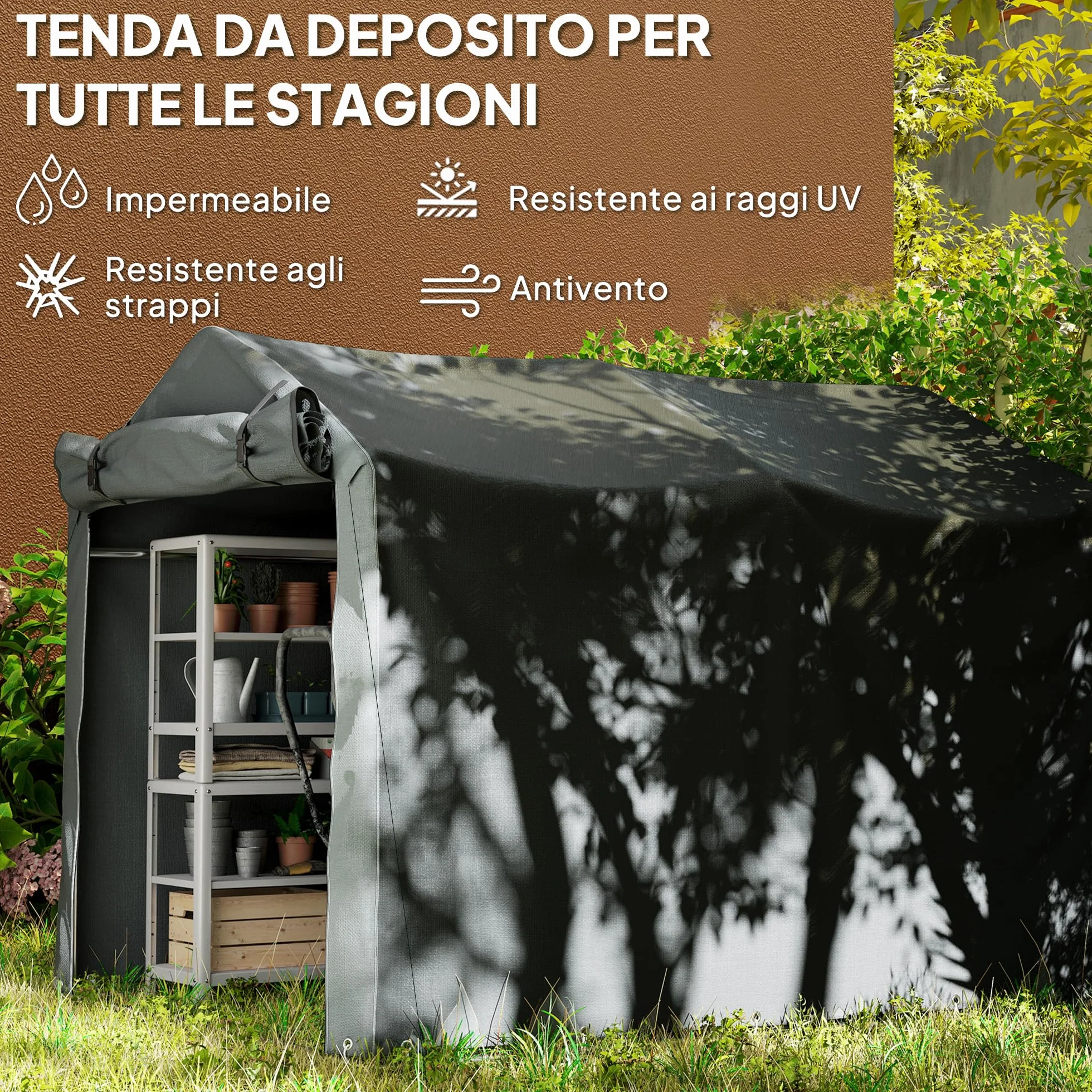 Outsunny Tenda Garage 2.2x1.6 m Ingresso Avvolgibile Metallo Zincato PE Moto Attrezzi Giardino Grigio Scuro