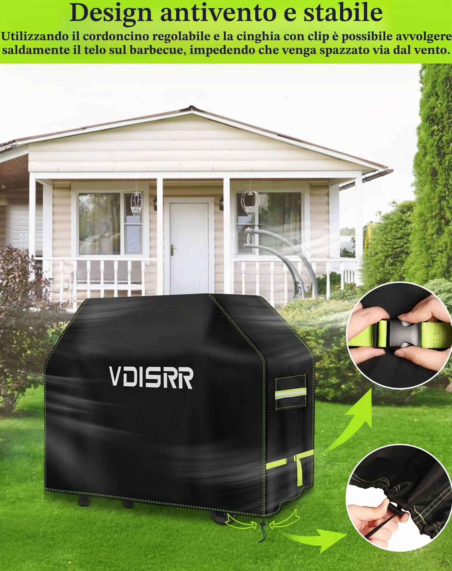 VDISRR Copertura Barbecue da Esterno, Tessuto Oxford 600D Resistente Telo Impermeabile 117 x 66 x 117 cm Copri Barbecue da Esterno per BBQ Grill Antivento UV Polvere Neve