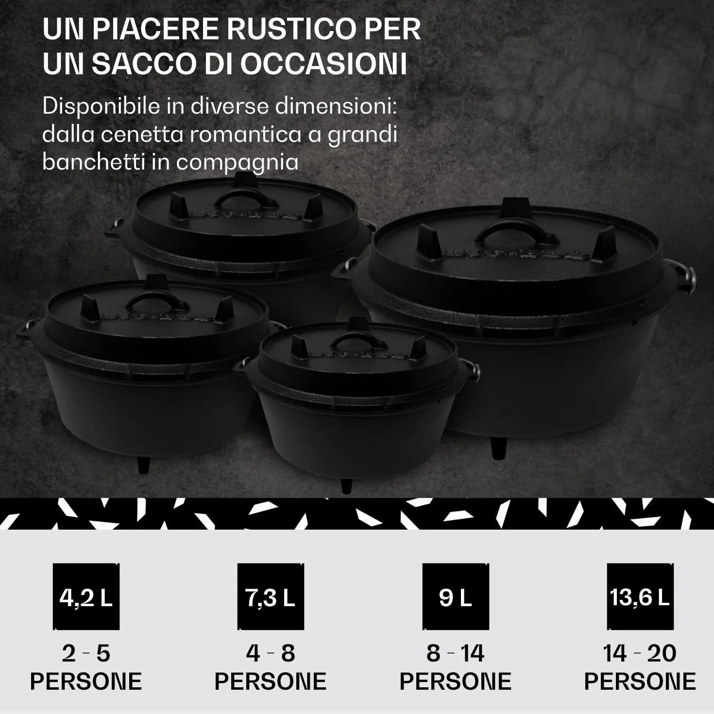 Griglia Dutch Oven in ghisa | Pentola in ghisa già rodata | Dutch oven di massima qualità con sollevatore coperchio | con e senza gambe, Ghisa, nero, 12er - 9.0qt - Füße