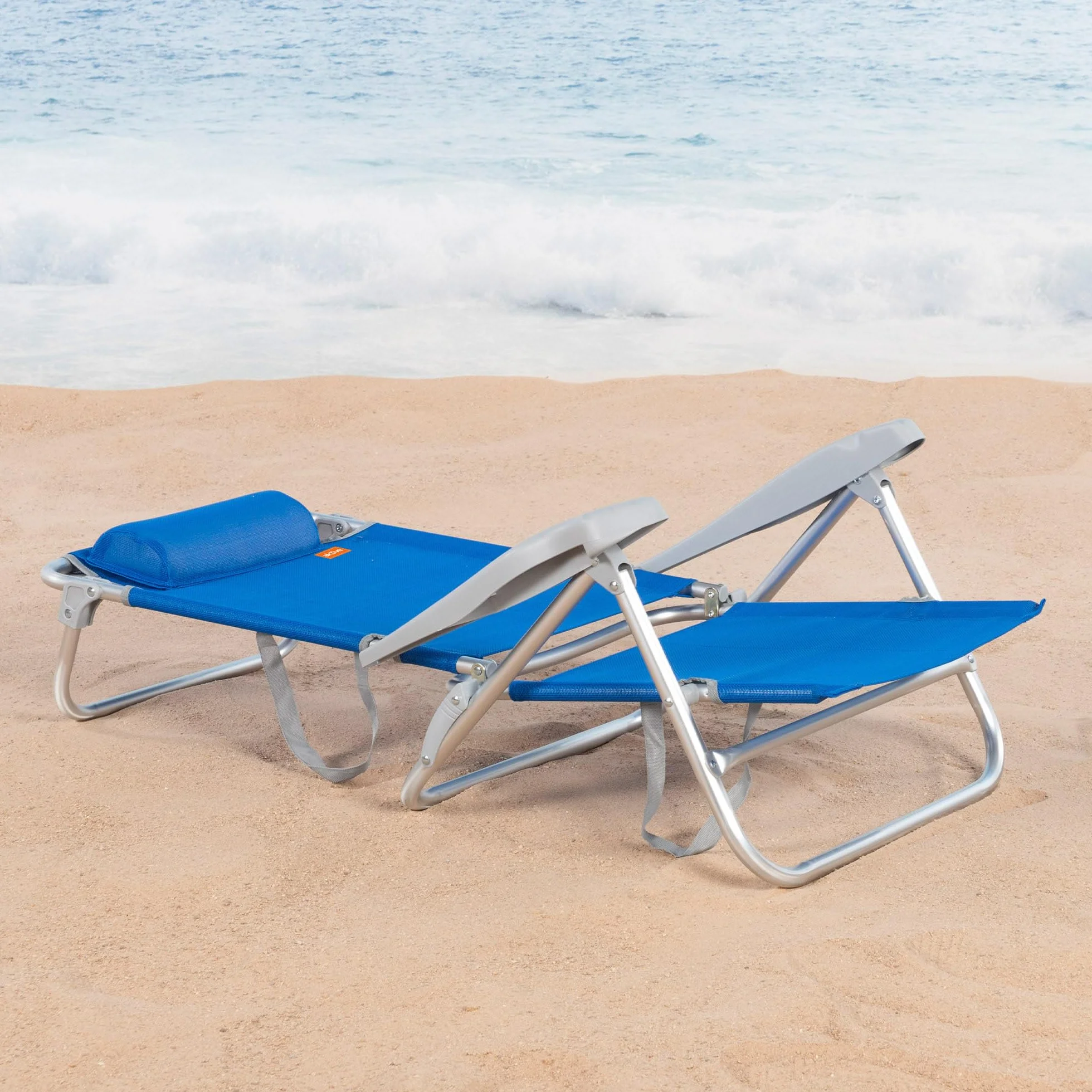 AKTIVE Confezione da 2 sedie da spiaggia pieghevoli, schienale 8 posizioni, convertibili in sdraio, 47 x 49 x 82 cm, in alluminio e textilene, con cuscino imbottito e maniglie per le mani, massimo 110