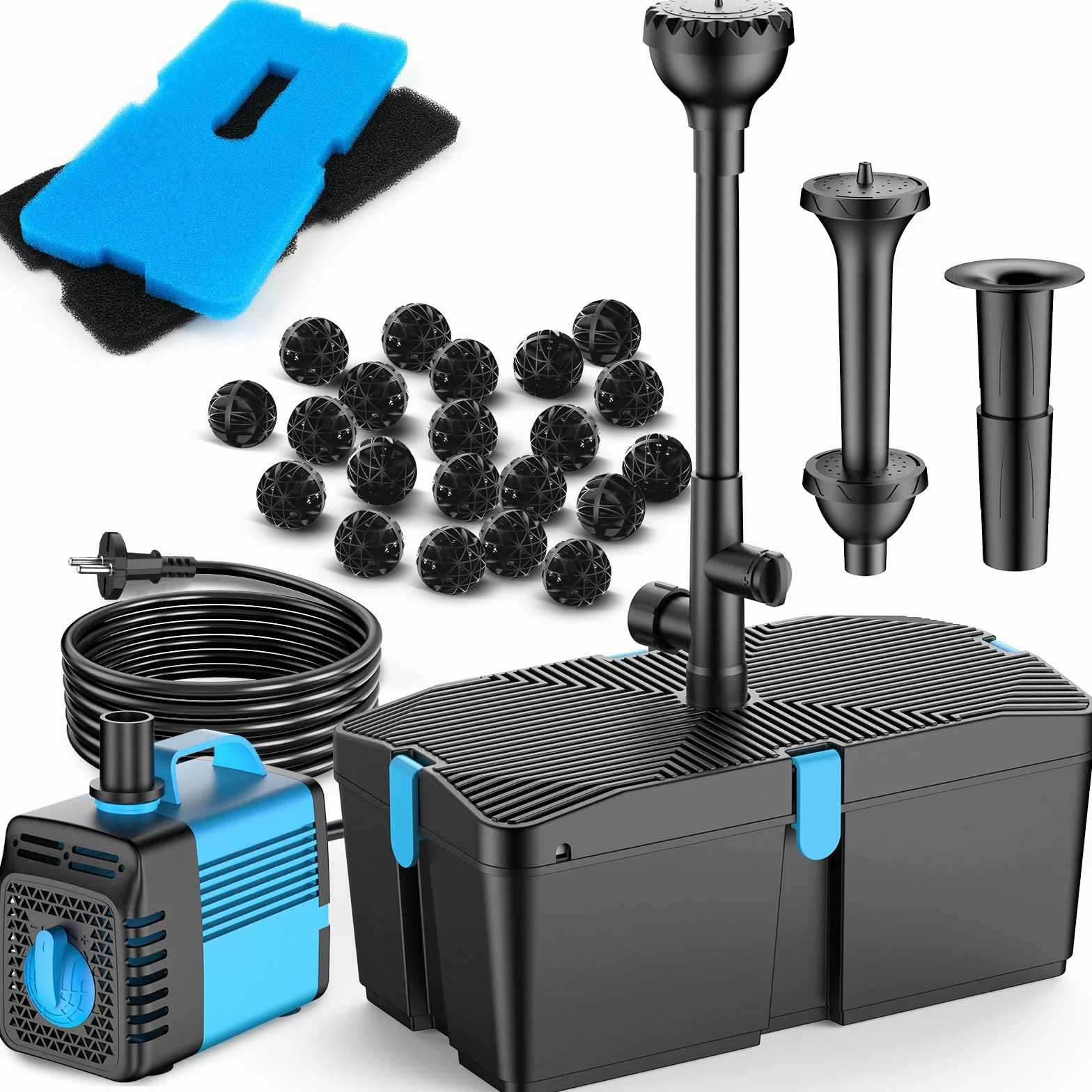 Filtro per laghetto con pompa 60W, kit fontana integrato, set filtraggio sommerso