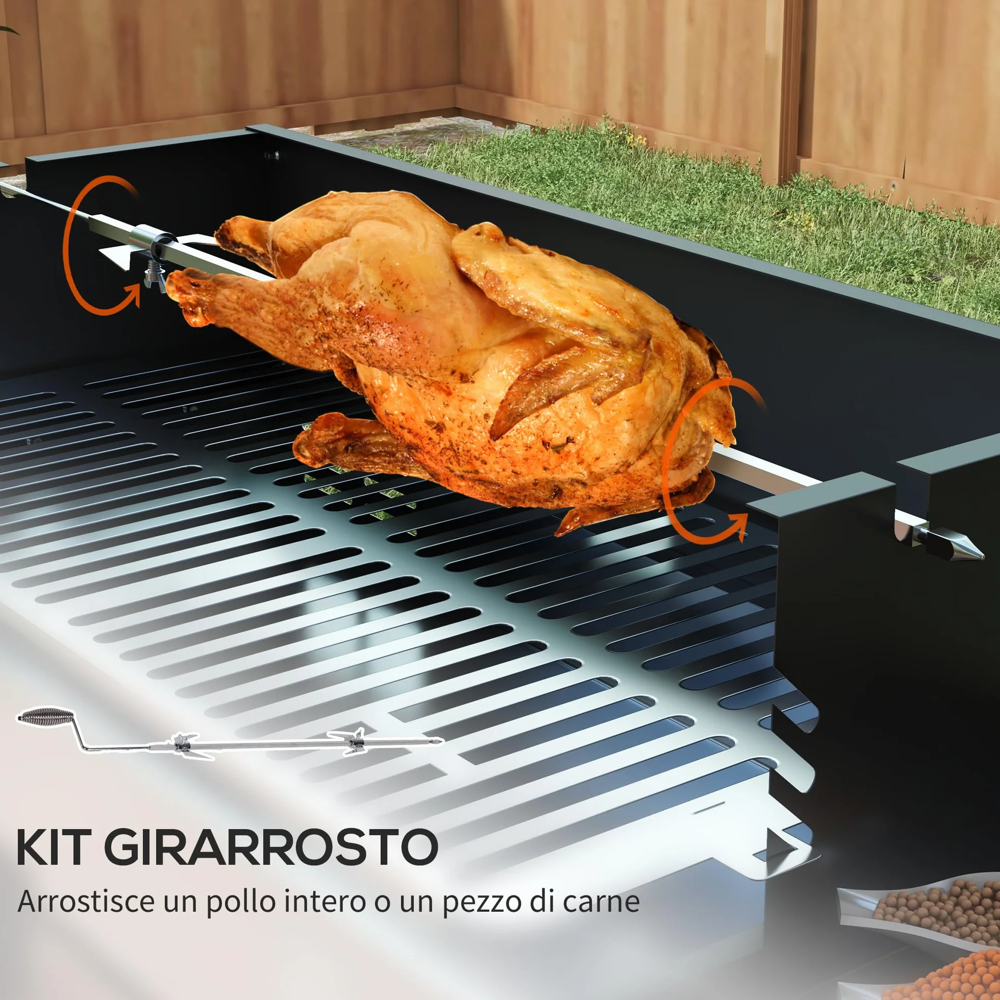 Outsunny Barbecue a Carbone 3 Livelli in Acciaio Inox con Mensole Pieghevoli e Girarrosto, 118x32x90 cm, Nero