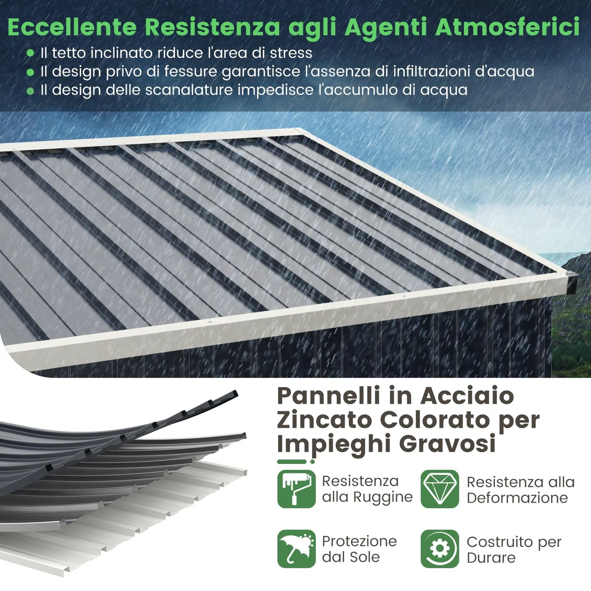 RELAX4LIFE Casetta da Giardino in Metallo 8M³ 5M², 246x193x180CM con Porta Bloccabile, Tetto Inclinato, Finestra di Ventilazione per Attrezzi Biciclette Rifiuti