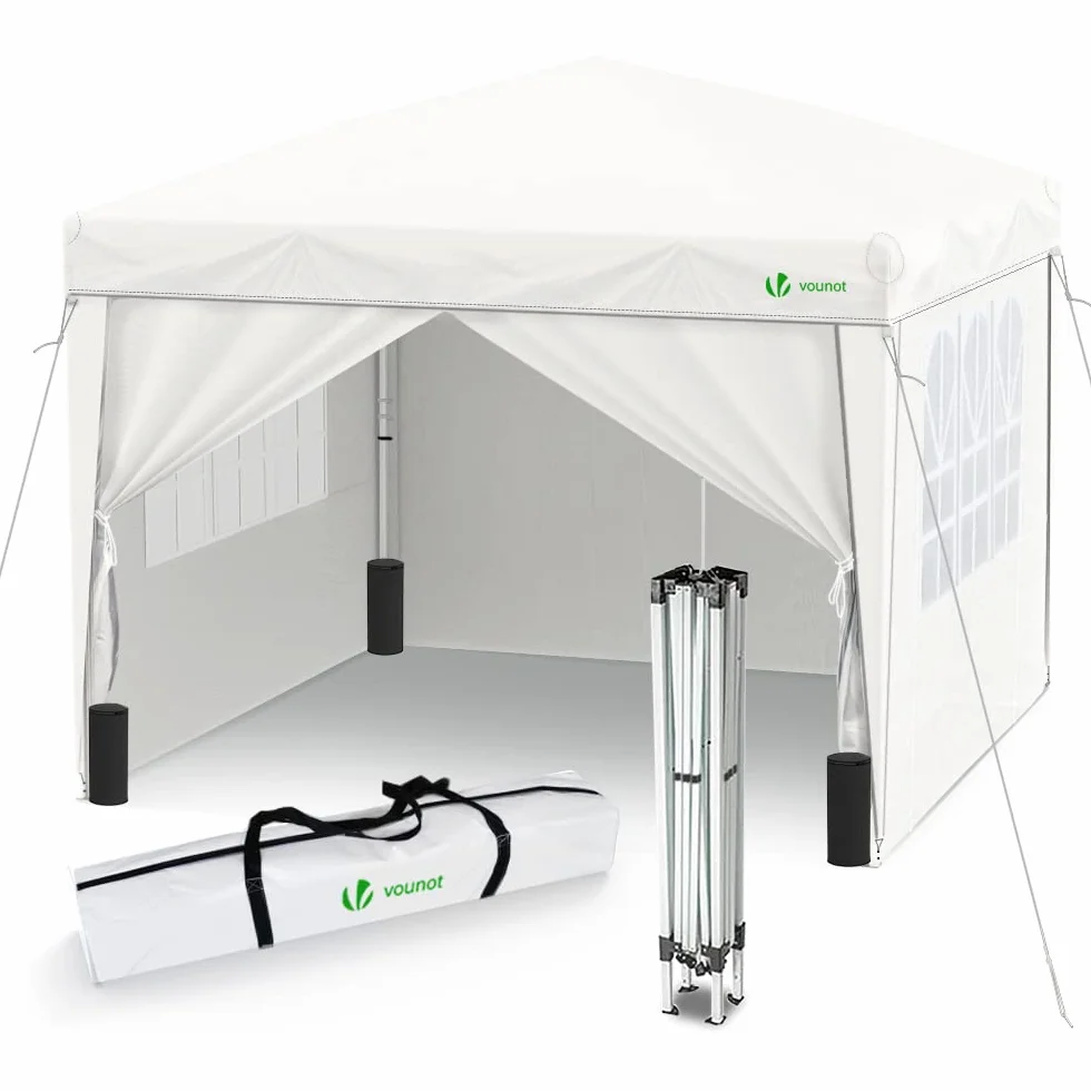 VOUNOT® Gazebo 3x3m Pieghevole con 4 Parti Laterali, Bianco