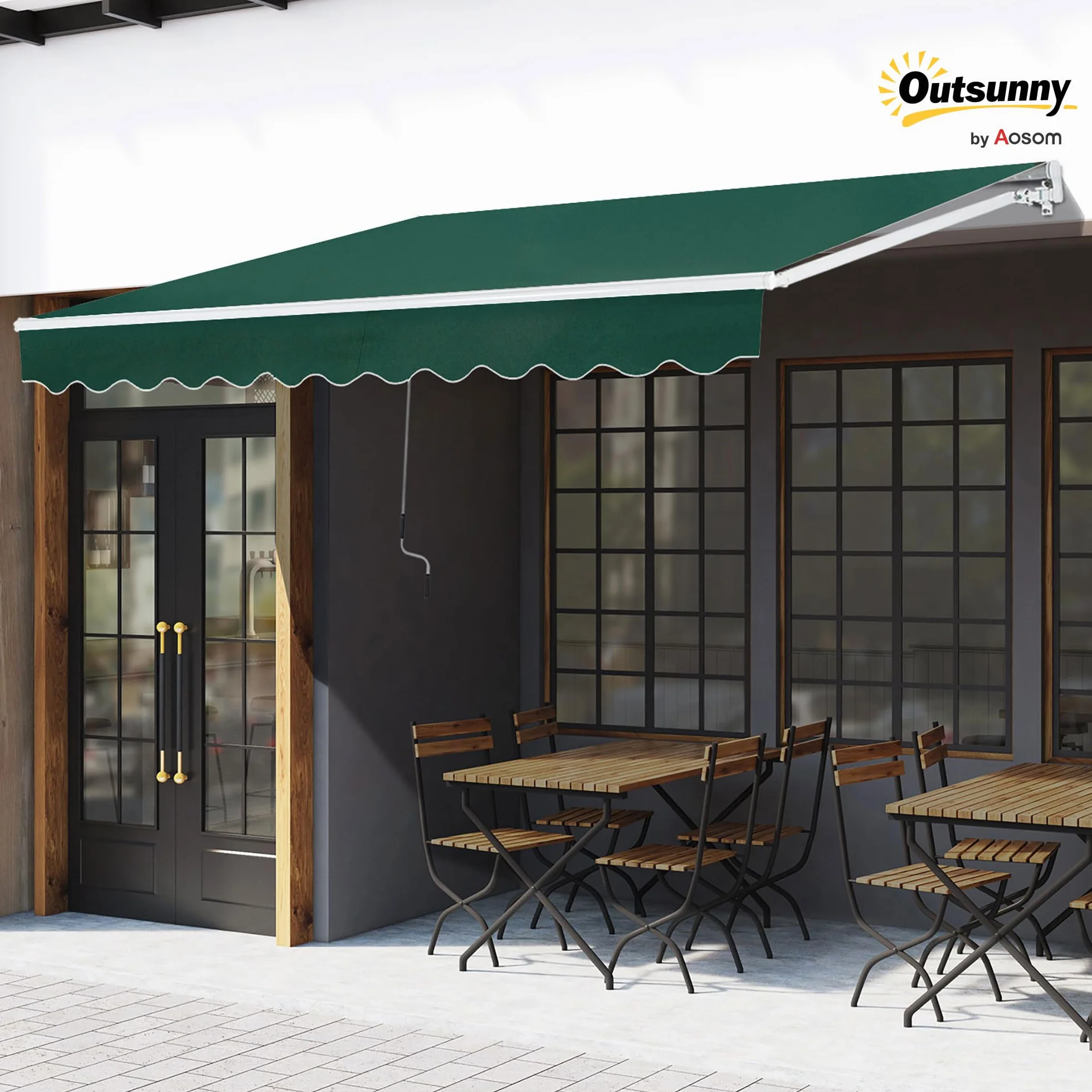 Outsunny Tenda da Sole 3x2 m con Braccio Avvolgibile, Tenda Parasole da Esterno a Manovella in Alluminio e Tessuto Poliestere, Protezione UV, Verde