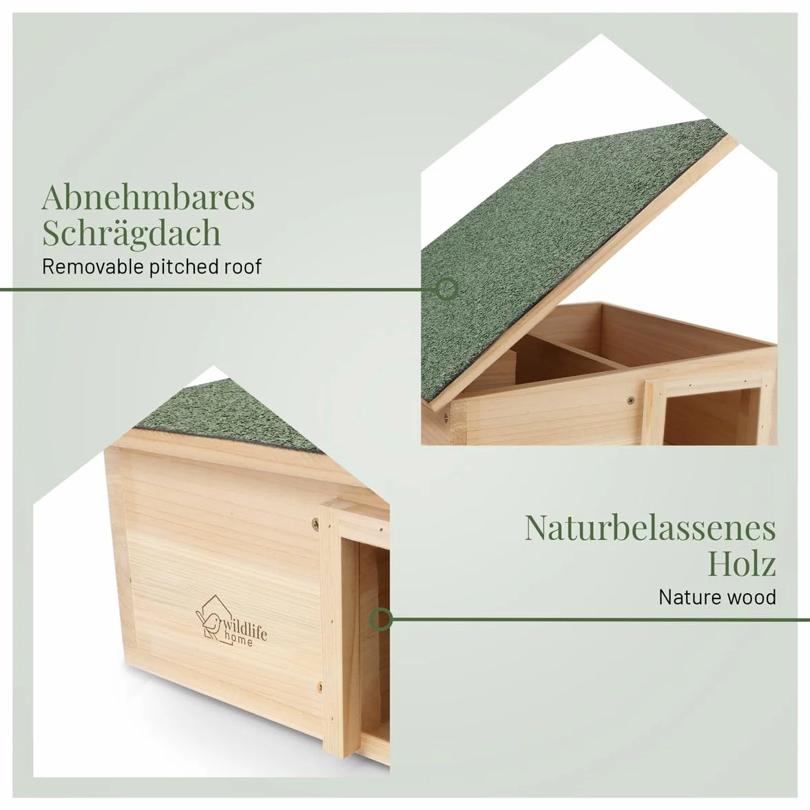 wildlife home Grande casetta per ricci invernale, con fondo in legno, resistente alle intemperie, XL, per il giardino, a prova di gatto