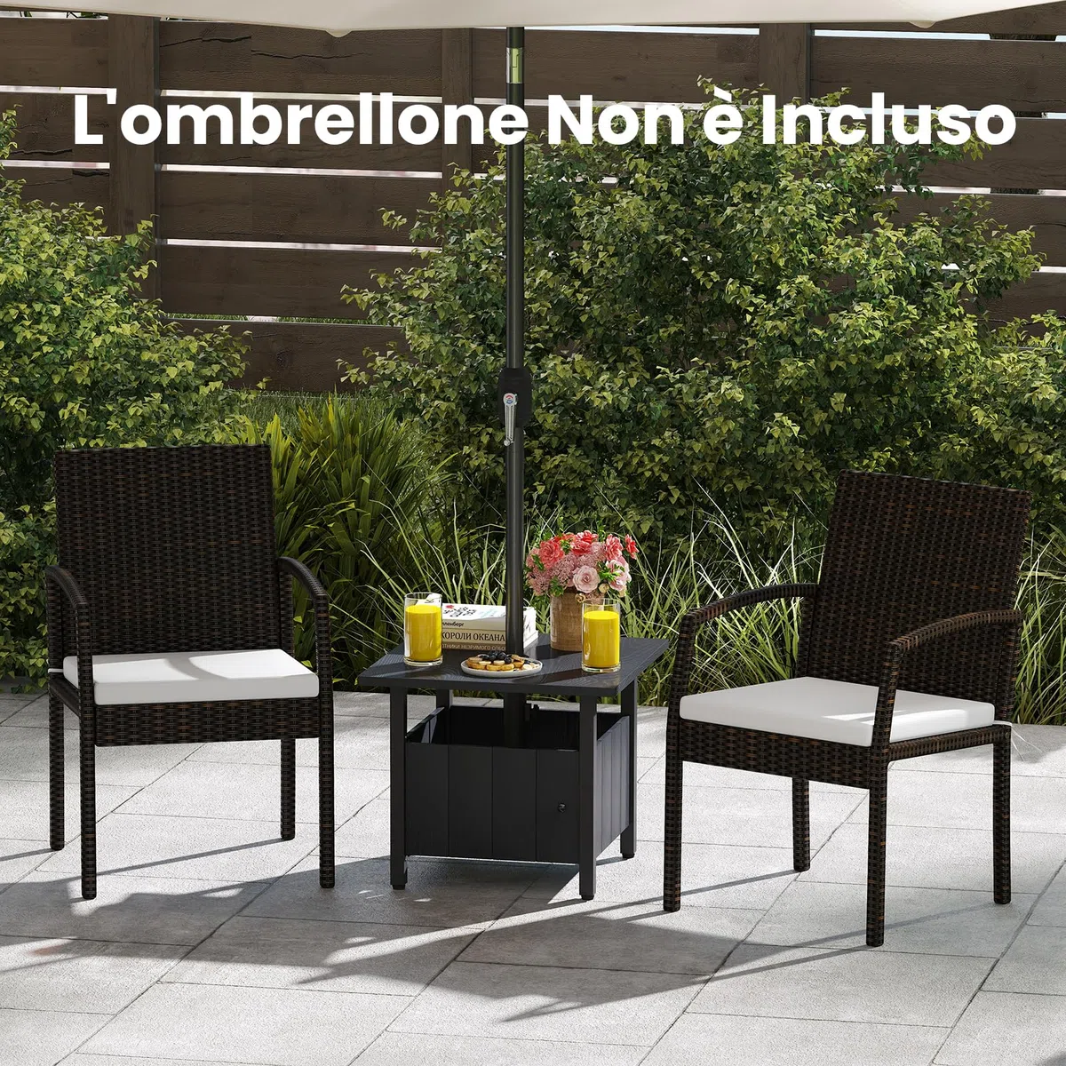 RELAX4LIFE 2 in 1 Tavolino Laterale in Metallo con Foro per Ombrellone 5cm Manopole Regolabili Tavolo da Giardino 80KG 55,5x55,5x48cm