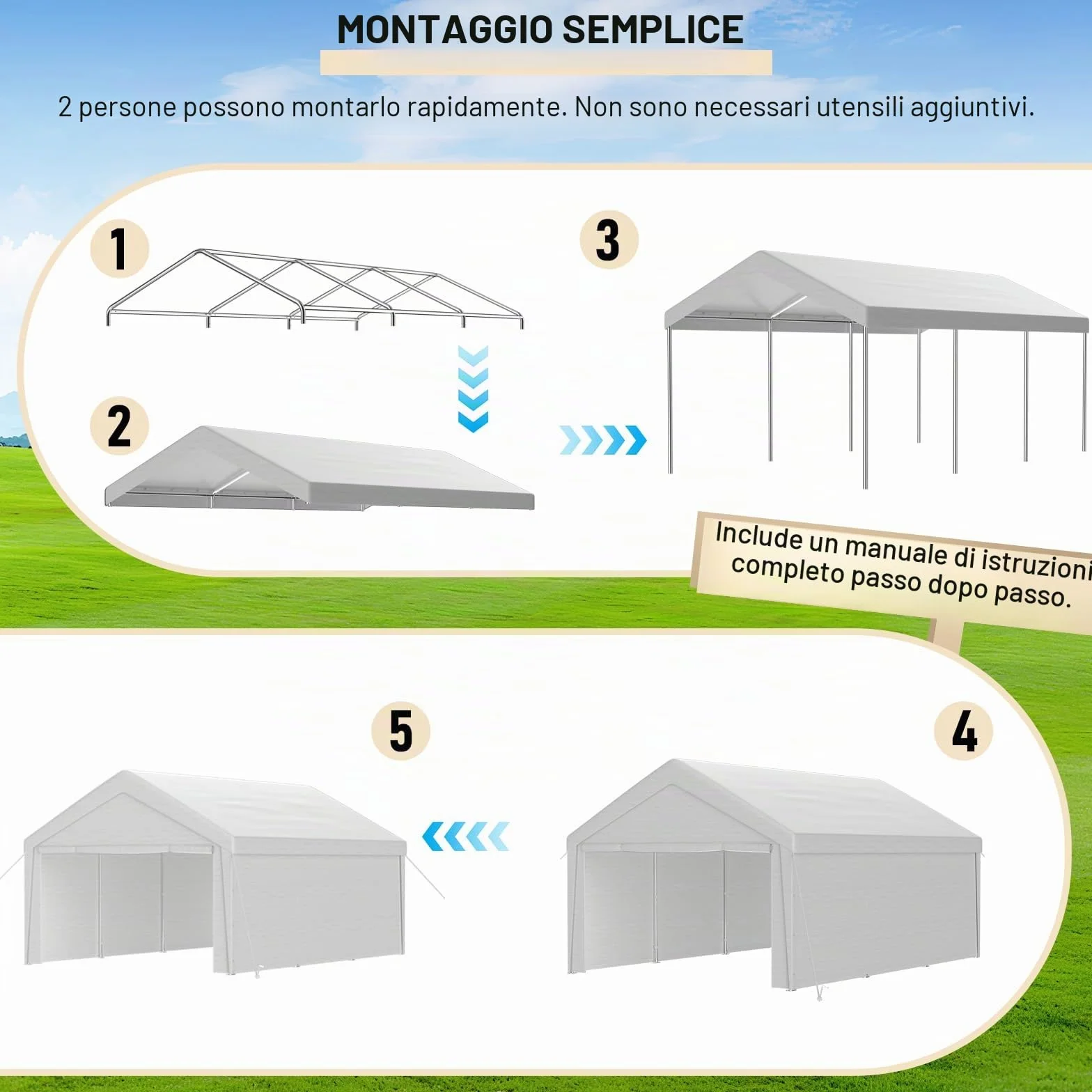 Carport Tenda Garage 4 x 6 m – Tenda da garage impermeabile con pareti laterali rimovibili – Resistente ai raggi UV – Rifugio invernale per auto, SUV, camion, barca, tenda da giardino, garage, bianco