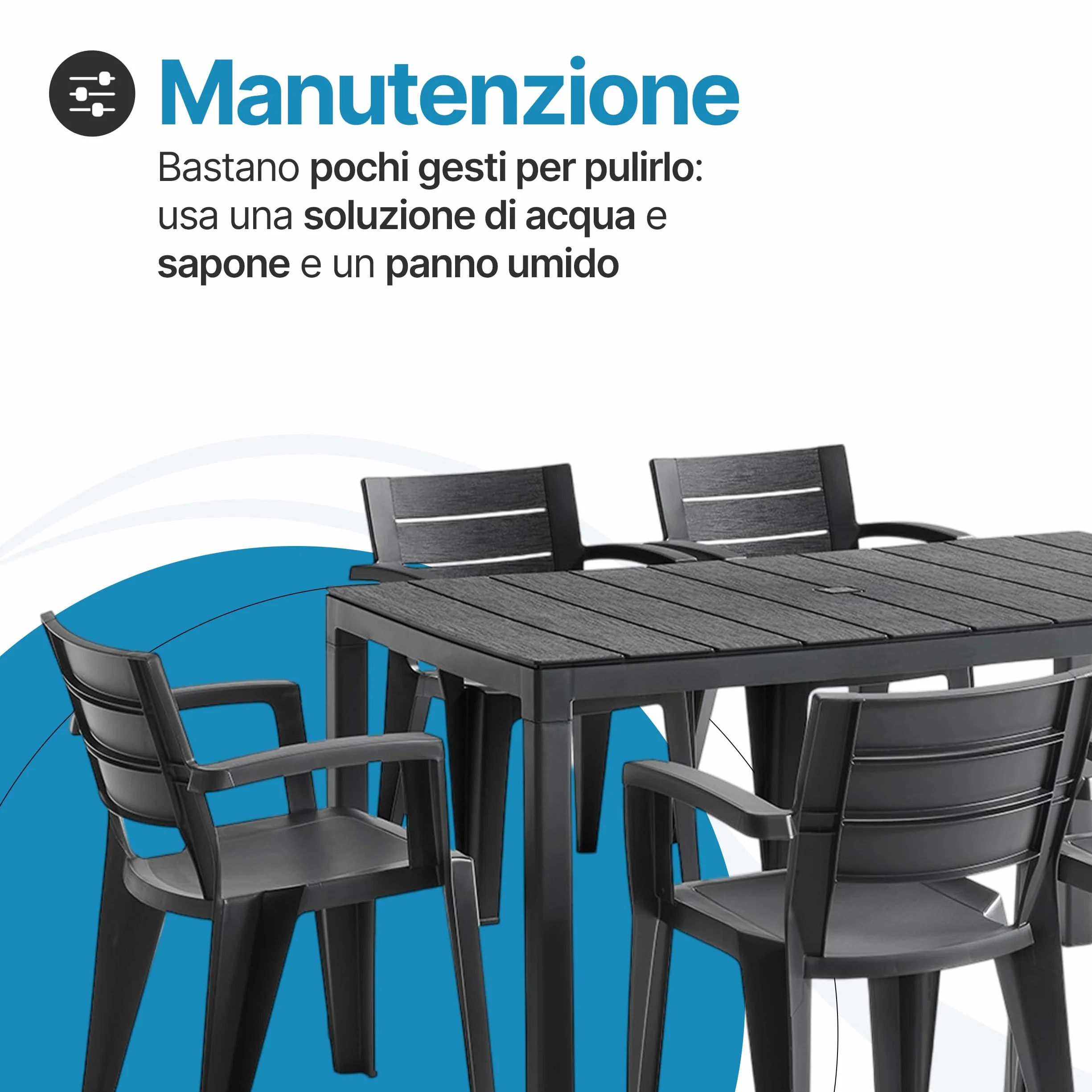 Tomaino Set Savana Tavolo da Giardino con 6 Sedie in Plastica Allungabile Nero