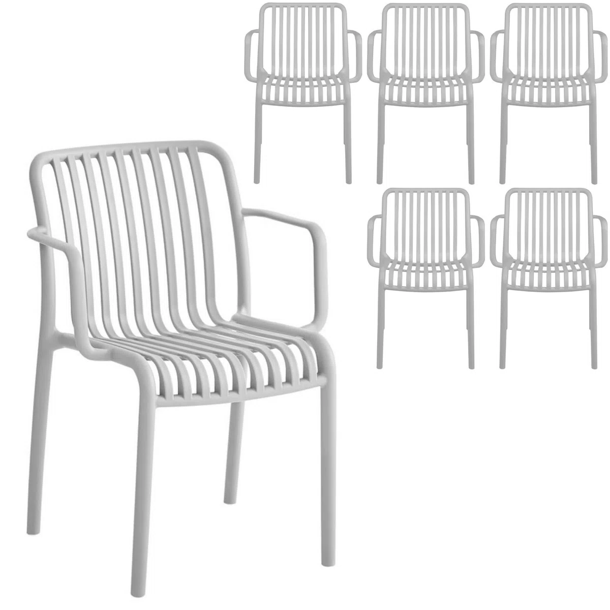 Set 6 Sedie Impilabili in Polipropilene Anti-UV per Esterno Interno, Bianco