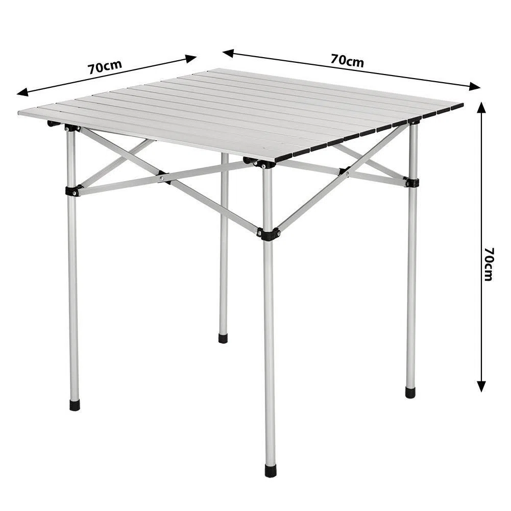 BAKAJI Tavolo Tavolino Camper Campeggio Picnic in Alluminio Pieghevole Top Arrotolabile Salvaspazio e leggero, ideale per Sagre Fiere Giardino Casa (70 x 70 cm)