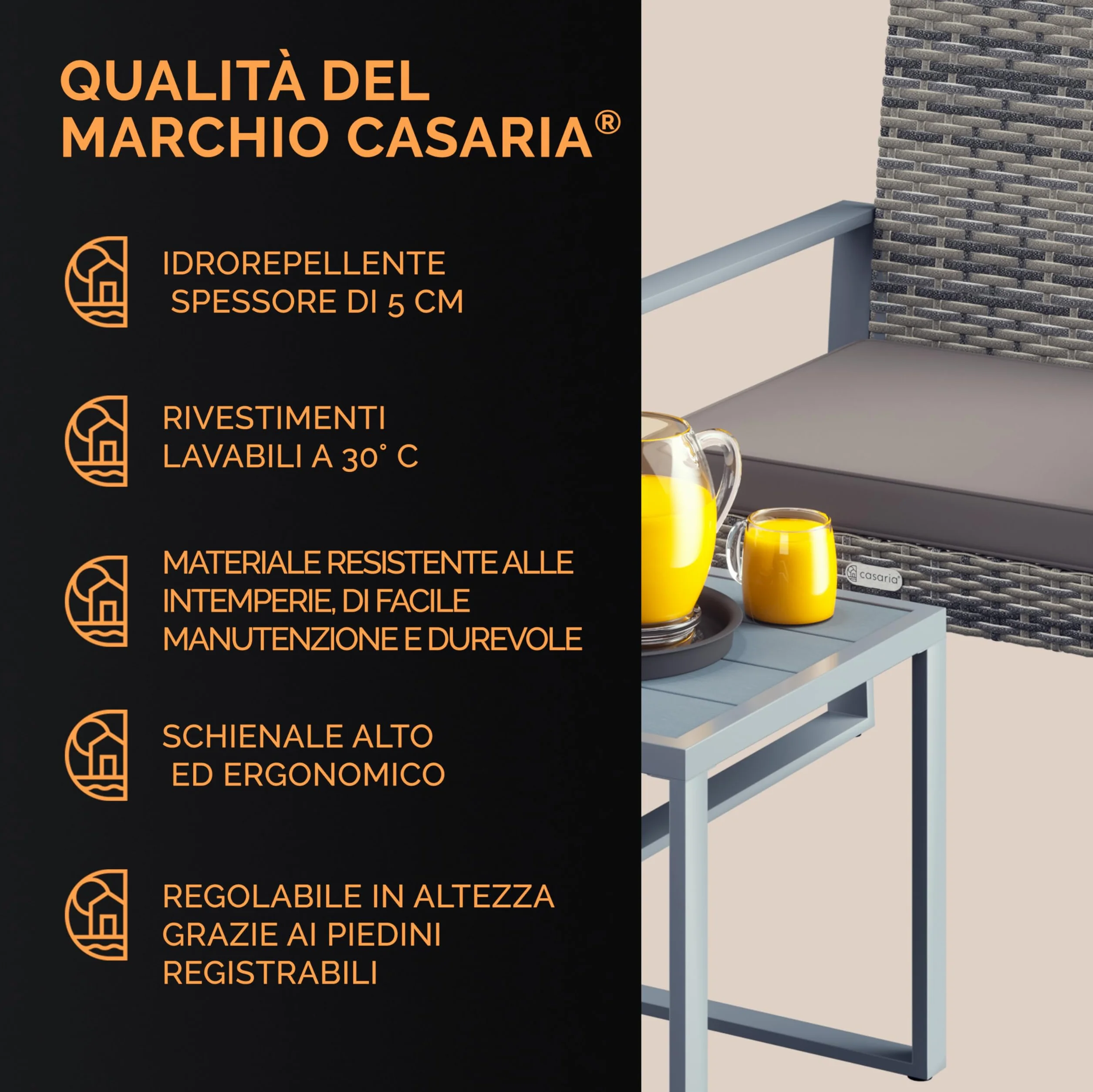 Casaria Mobili Giardino Polyrattan Robusto Tavolo WPC 160kg 2 Sedie Regolabili Cuscini Terrazza Balcone Lounge Set
