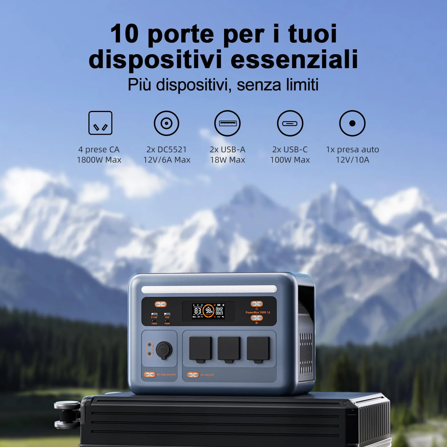 OSCAL PowerMax 1800SE Stazione Elettrica Portatile 1800W (3600W di Picco), Batteria 1024Wh LiFePO4 Generatore Solare con 1 * 100W Pannello, App, Di Alimentazione per Campeggio, Camper e Domestico
