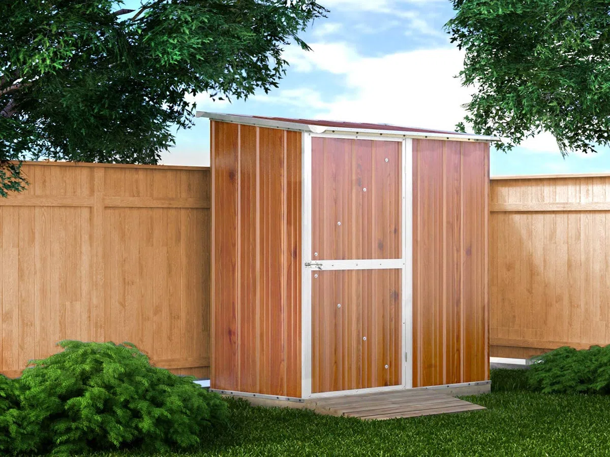 Box in Acciaio Zincato Casetta da Giardino in Lamiera 1.74 x 1.00 m x h1.82 m - 43 KG – 1,74 metri quadri (Finitura Legno)