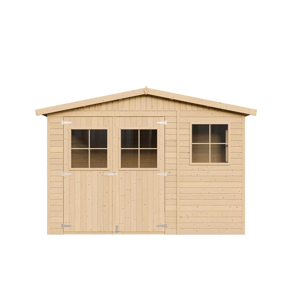 Casa da giardino in legno naturale CON PAVIMENTO IMPREGNATO A226x216x324 cm/6 m²- Magazzino esterno con finestre - Capanno da giardino - Bici, Deposito attrezzi e rimessa TIMBELA M334+M334G