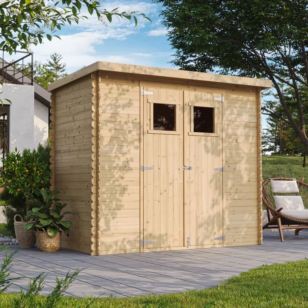 TIMBELA M310 Casetta da Giardino in Legno per Esterni 239x144xA200 cm/2.6m2 - Capanno da Giardino - Piccola Casetta in Legno, Rimessa Attrezzi, Deposito Bici