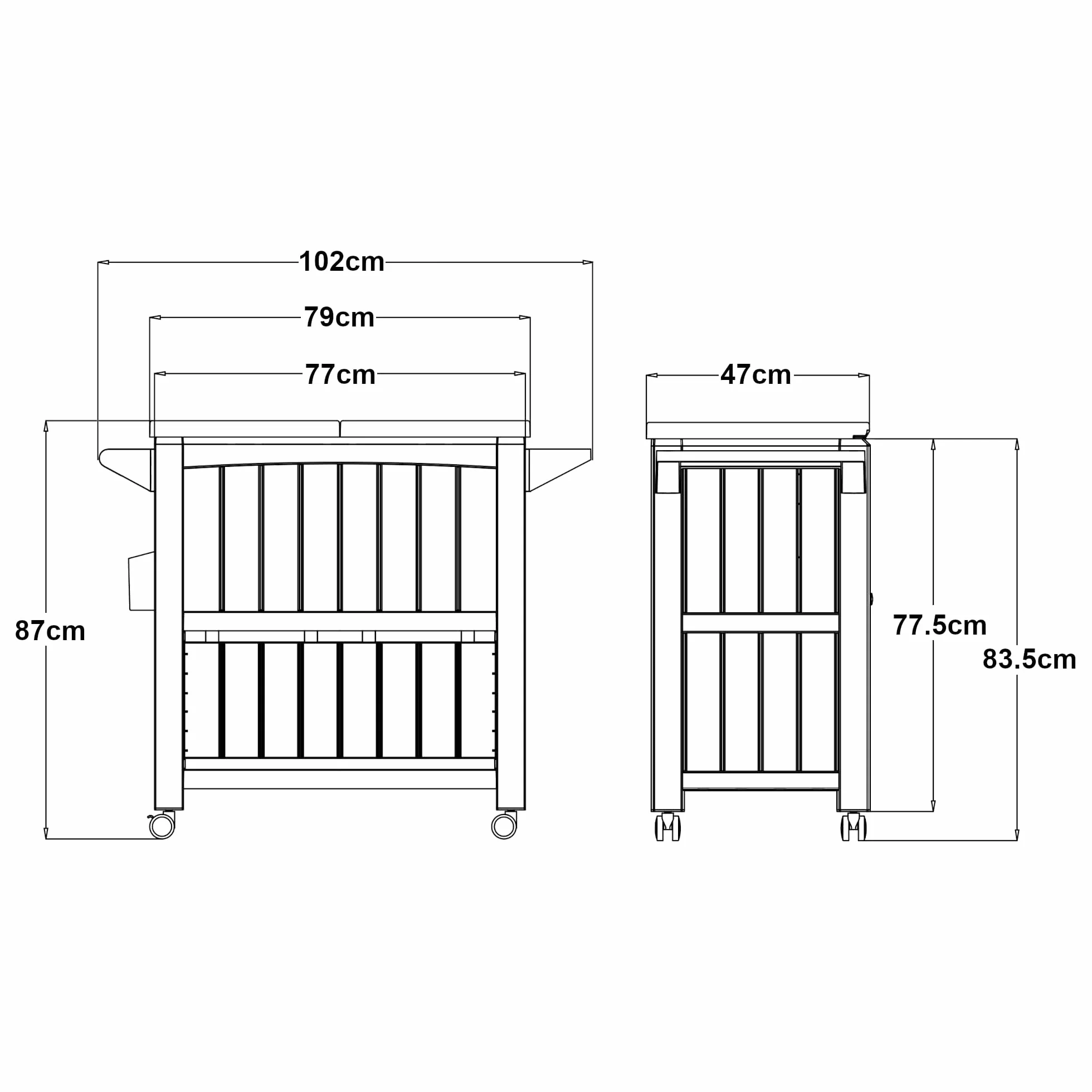 Casa.pro Carrello Portavivande Termico Giardino 80L Apertura Ribalta Apribottiglie Rotelle Bloccabili 102x47x87 cm Beige