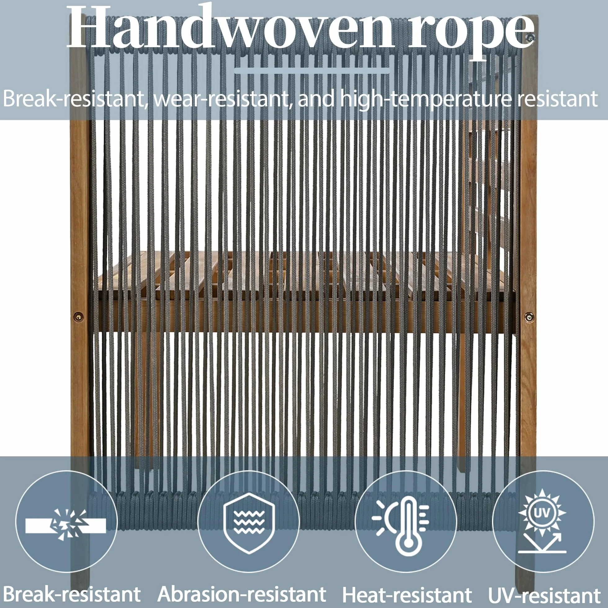 Lubvtti Set giardino esterno,divano da esterno + tavolino,mobili da giardino,struttura in acacia, piano in acacia,lavorazione artigianale in corda intrecciata, adatto per il giardino, grigio