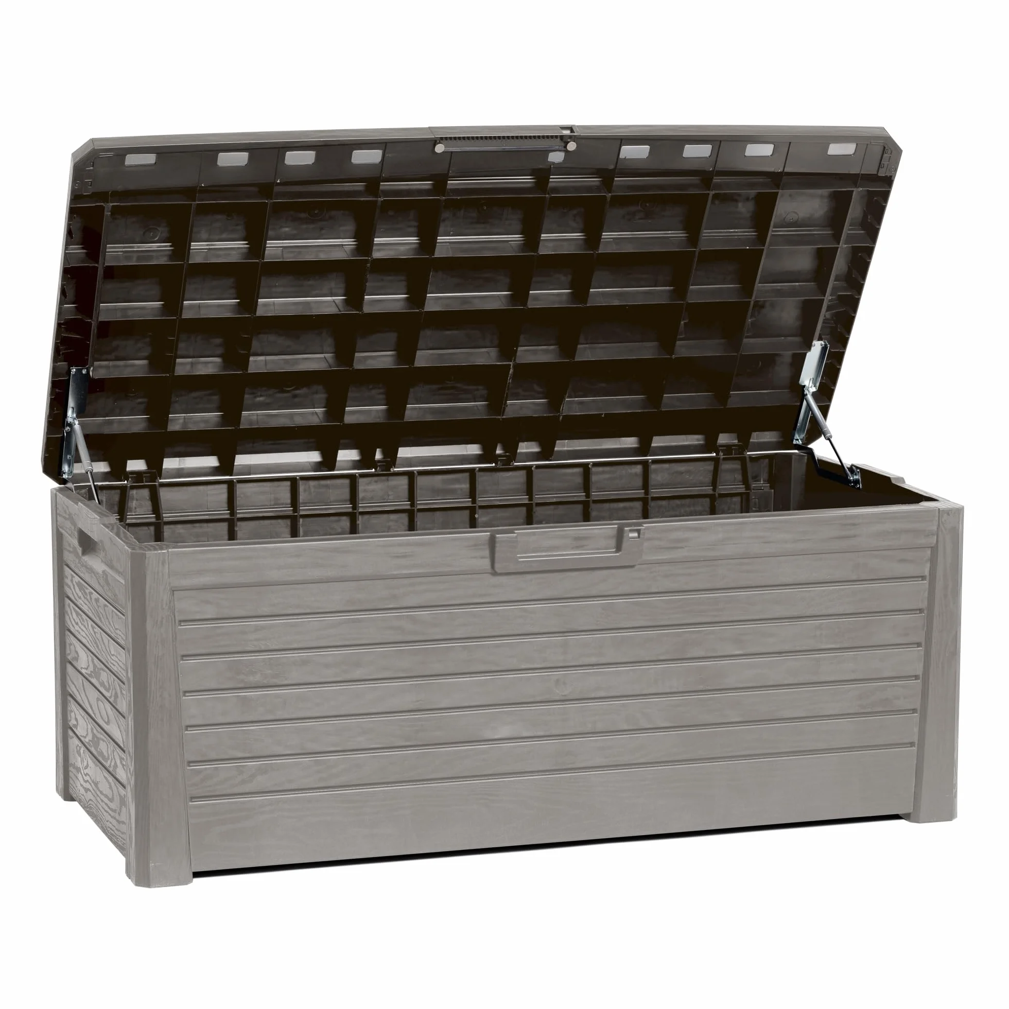 Toomax Florida baule da 550L multiuso con seduta 148x72x60h finitura effetto legno grigio tortora porta attrezzi resistente UV