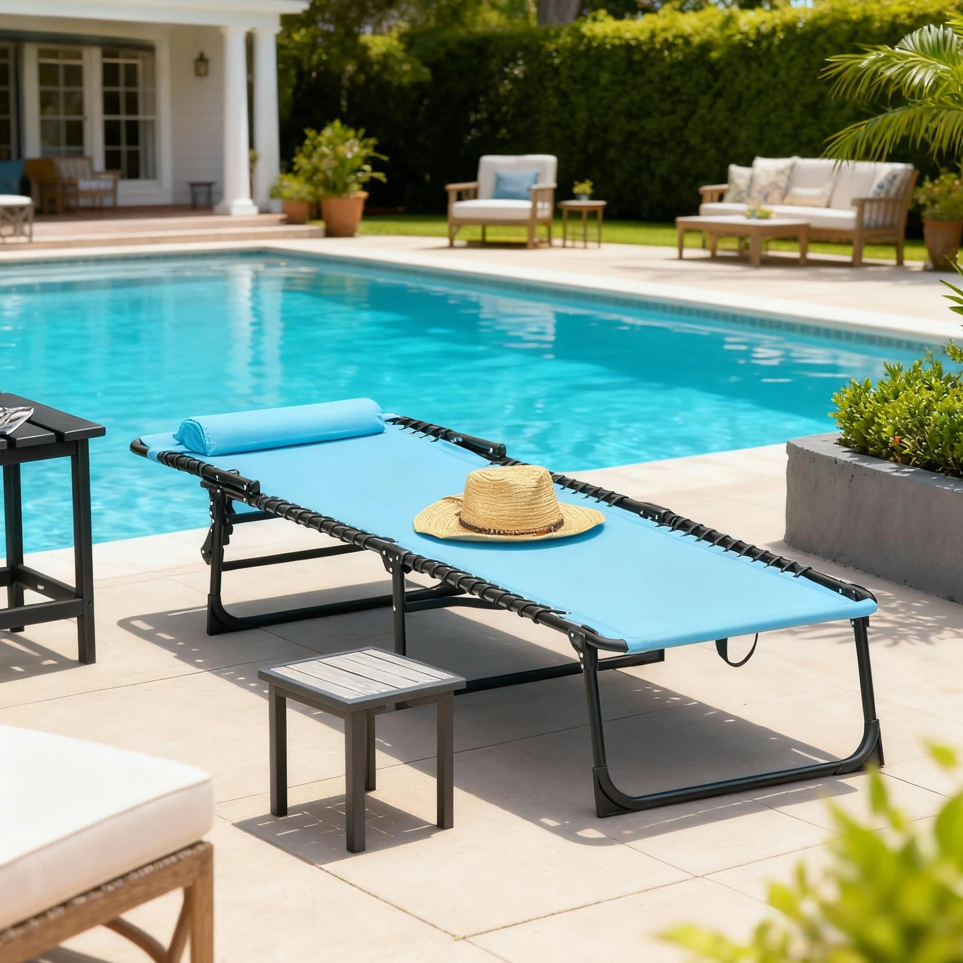 Outsunny Lettino Prendisole Pieghevole con Schienale Reclinabile su 4 Livelli, Sdraio da Giardino con Seduta Traspirante in Tessuto a Rete, per Spiaggia Piscina Giardino, 189x58x30 cm, Blu