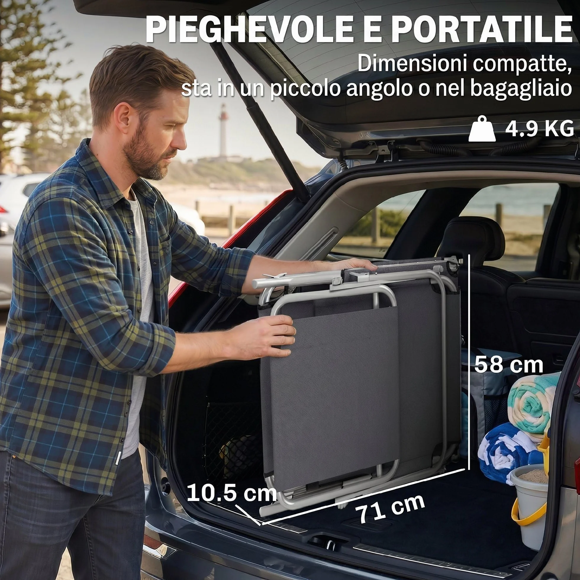 Outsunny Sdraio da Giardino Pieghevole con Tettuccio Schienale Regolabile in Tessuto Oxford e Metallo 187x58x36 cm Grigio