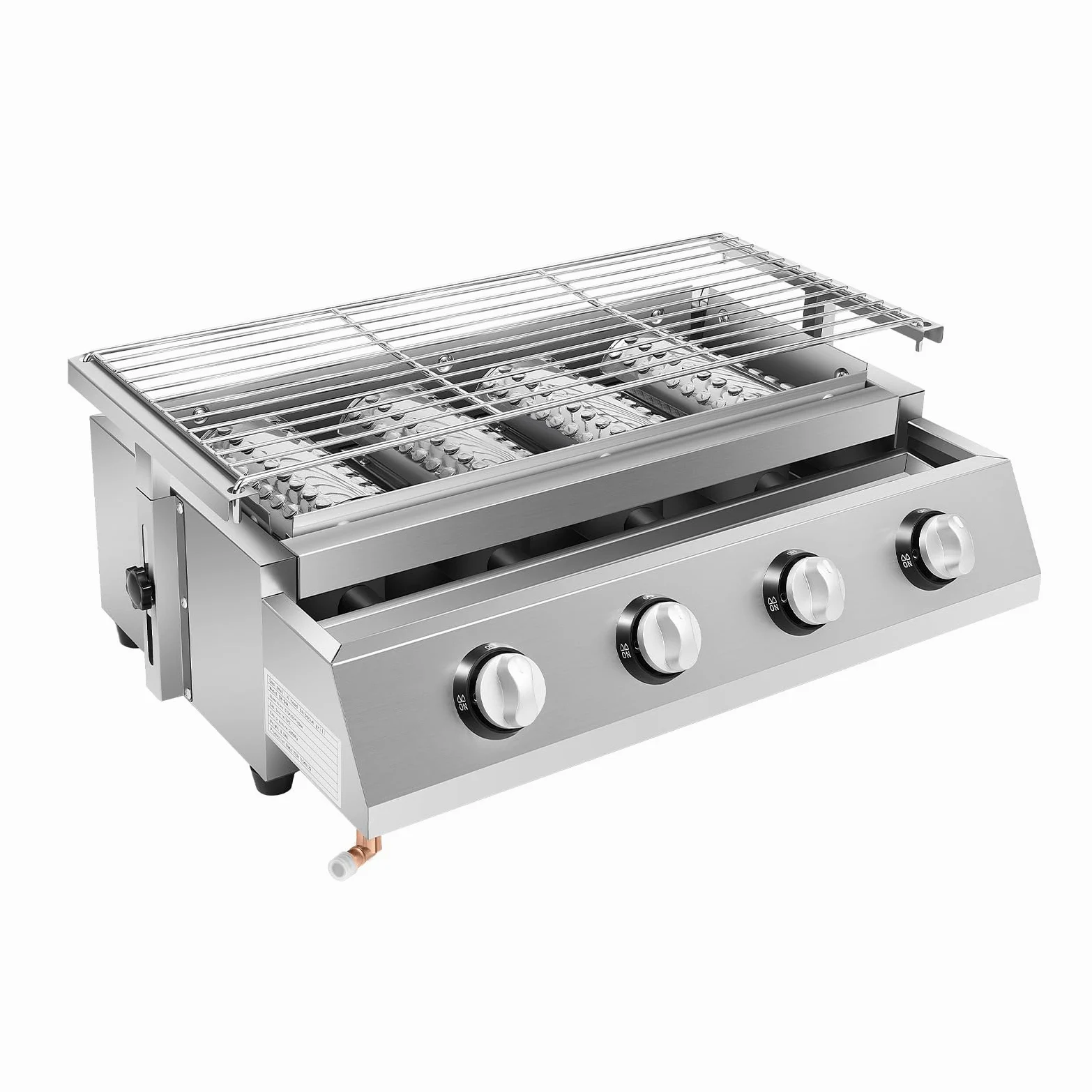 Barbecue gazowy grill a gas in acciaio inox 4 bruciatori BBQ da tavolo LPG argento