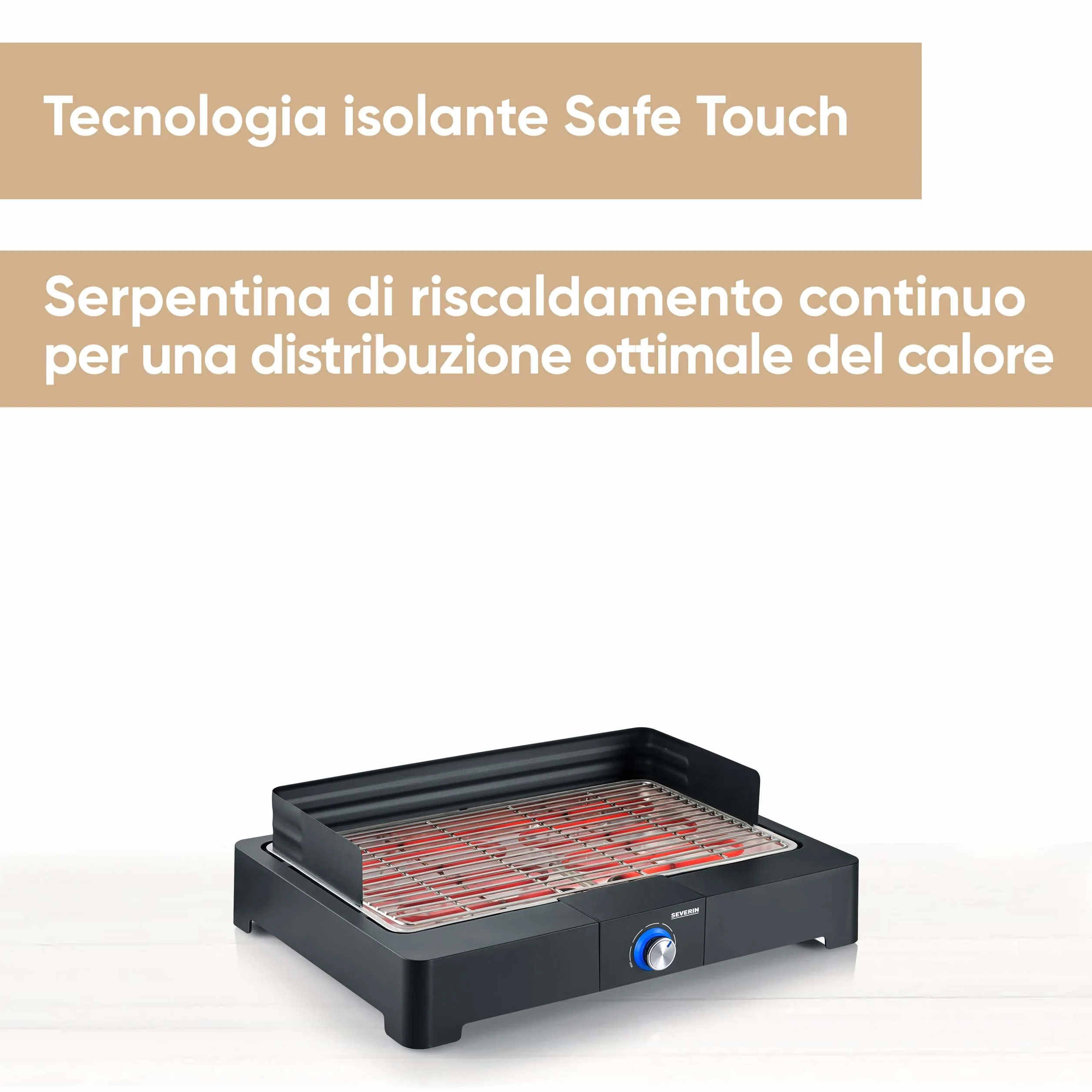 SEVERIN Barbecue Elettrico da Tavolo 2200W Griglia Inox SafeTouch Nero PG 8565