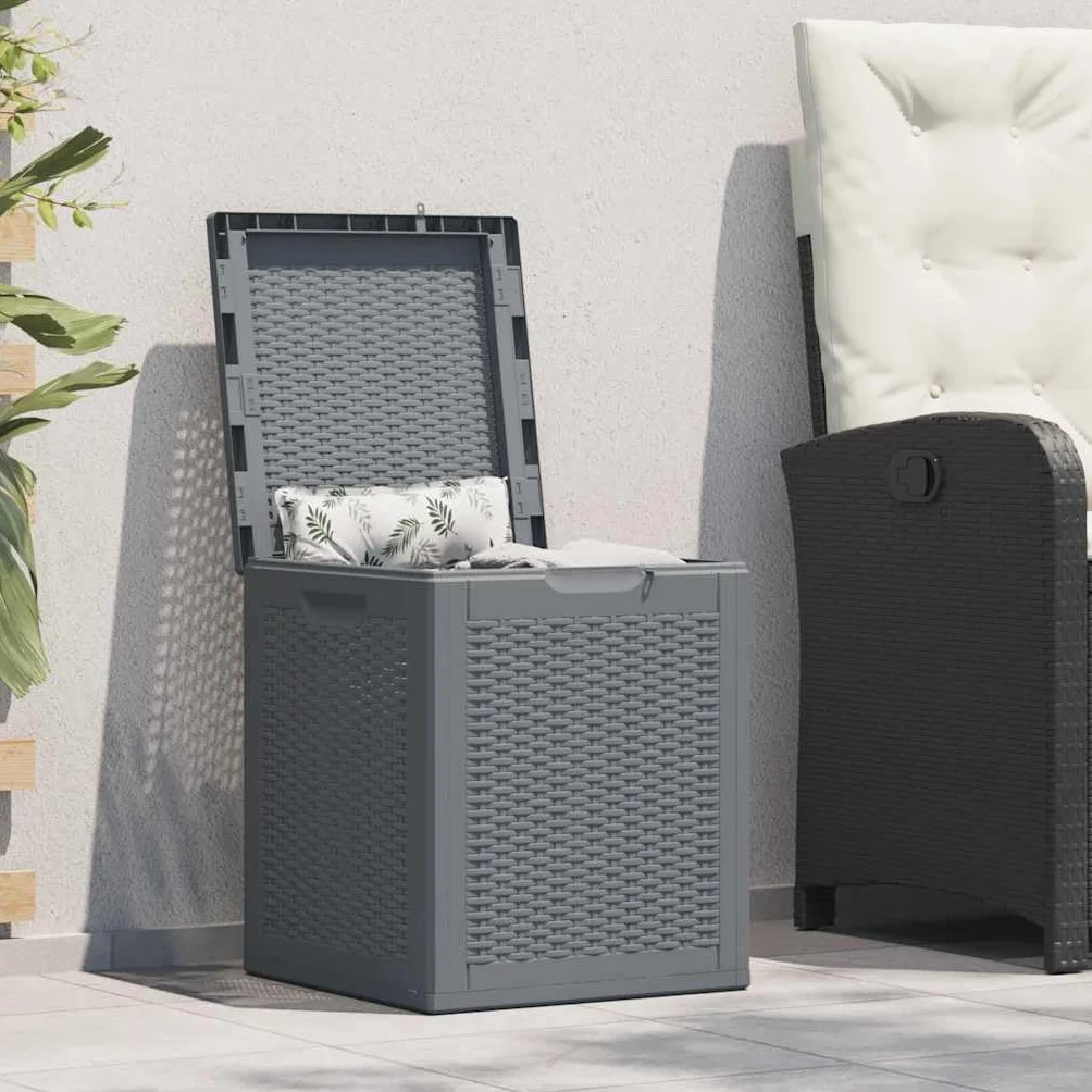vidaXL Contenitore da Giardino Grigio in Rattan PP 90 L, Contenitore portaoggetti da Giardino, portaoggetti, cesta degli Attrezzi, Contenitore