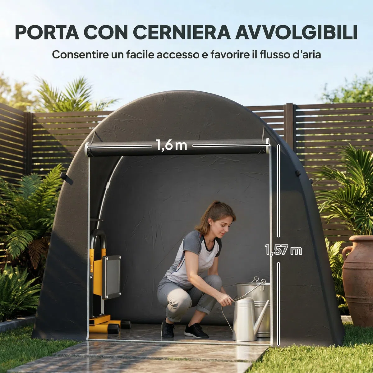 Outsunny Tenda Garage per Biciclette da Esterno Impermeabile 245x120x200 cm Capanno da Giardino con Ingresso con Zip per Attrezzi in Metallo Zincato e Tessuto PE Grigio Scuro