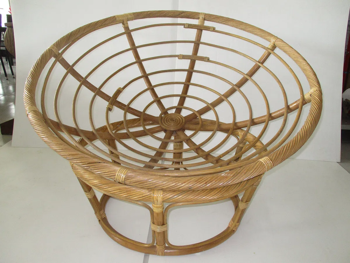 POLTRONA VIMINI PAPASAN RATTAN VIMINI NATURALE CANNA TORCILIONE Ø 115 CM ARREDAMENTO GIARDINO COMPLETA CUSCINO
