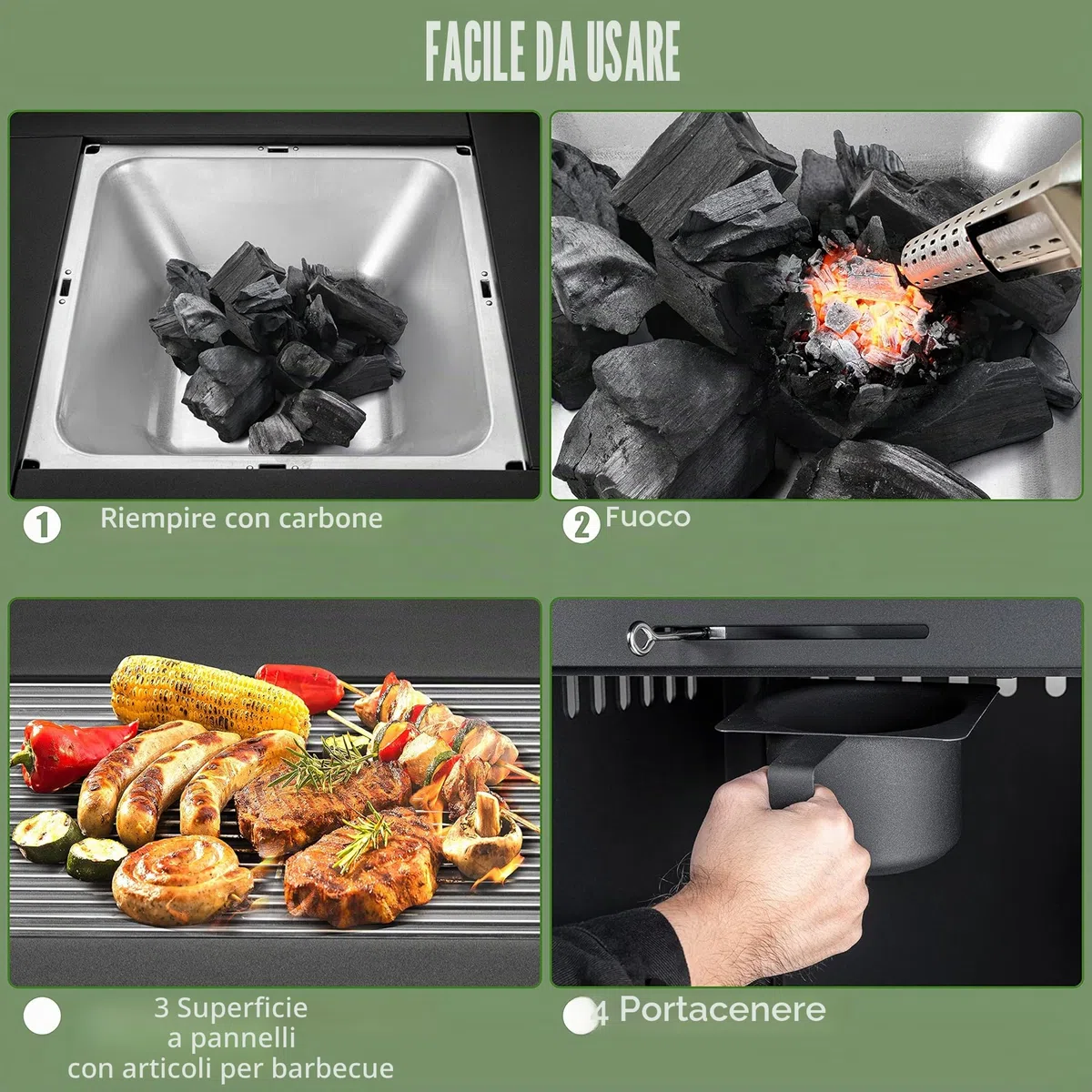 Ambiente Cube Tavolino da Fuoco a Carbone con Griglia per Barbecue Trasformabile in Tavolo da Giardino
