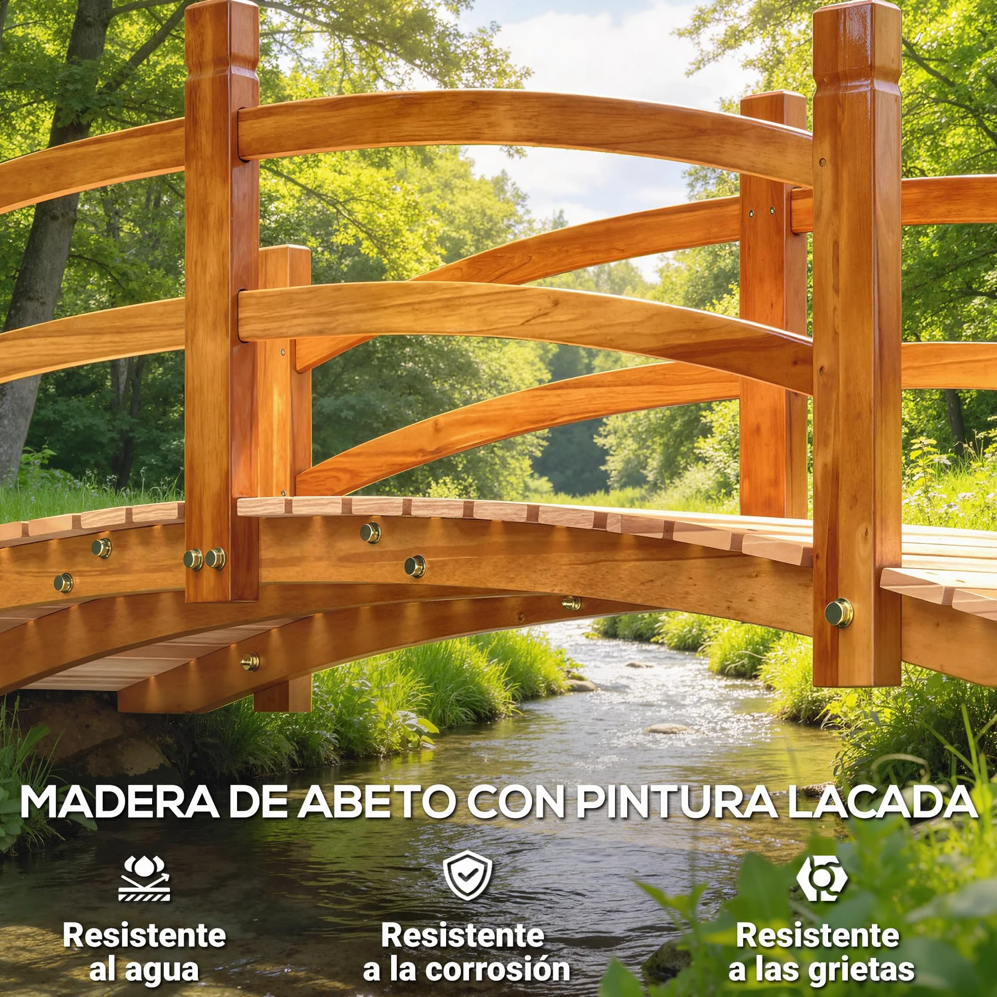 Outsunny Ponte ad Arco in Legno 185x72x58 cm con corrimano Ponte da Giardino per la Decorazione del Patio Carico 200 kg Naturale