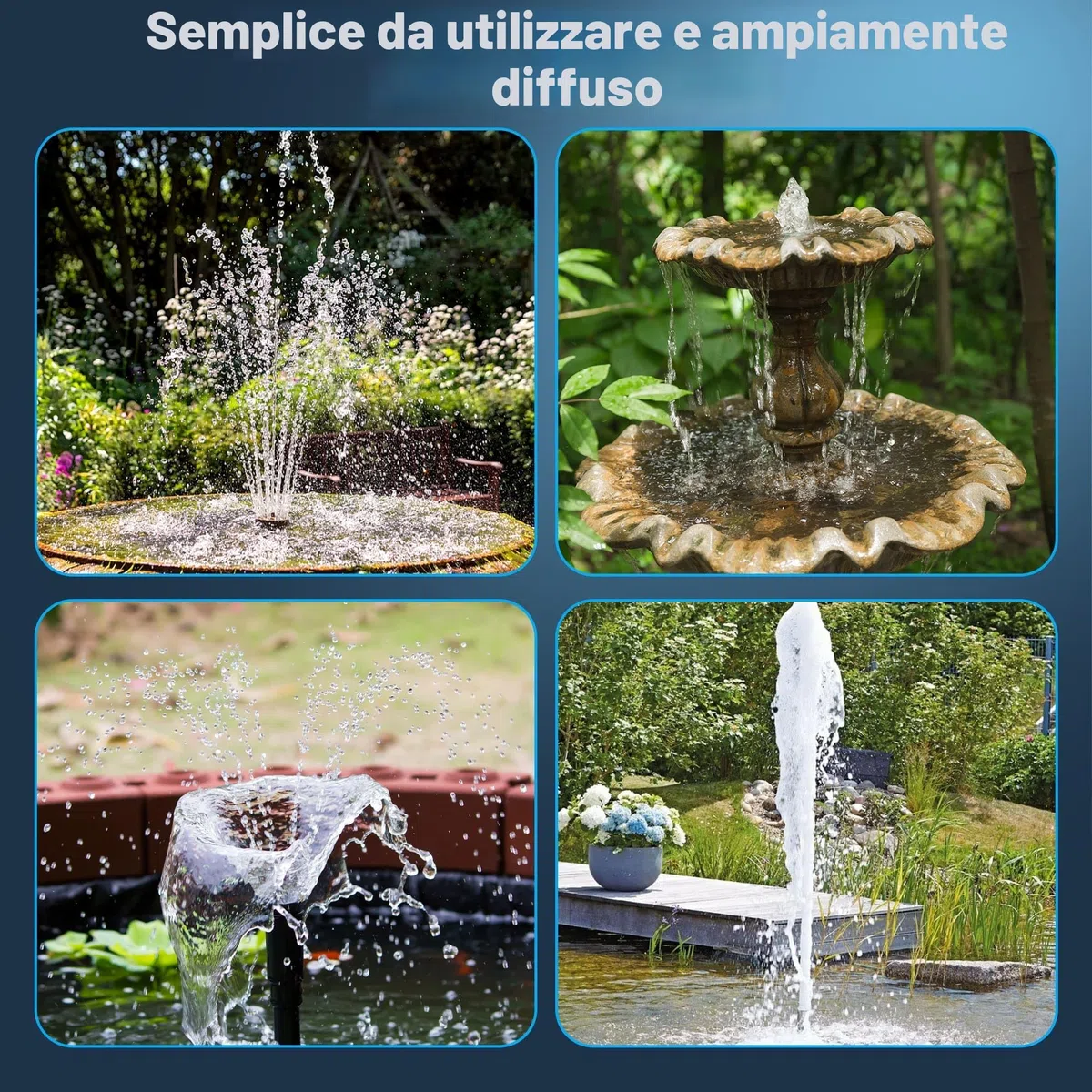 Biling Filtro per laghetto solare da 8 W, con batteria e 10 ugelli, pompa solare per laghetti chiari fino a 500 l, pompa filtro silenziosa per mini laghetto da giardino, fontana, giochi d'acqua, bagno