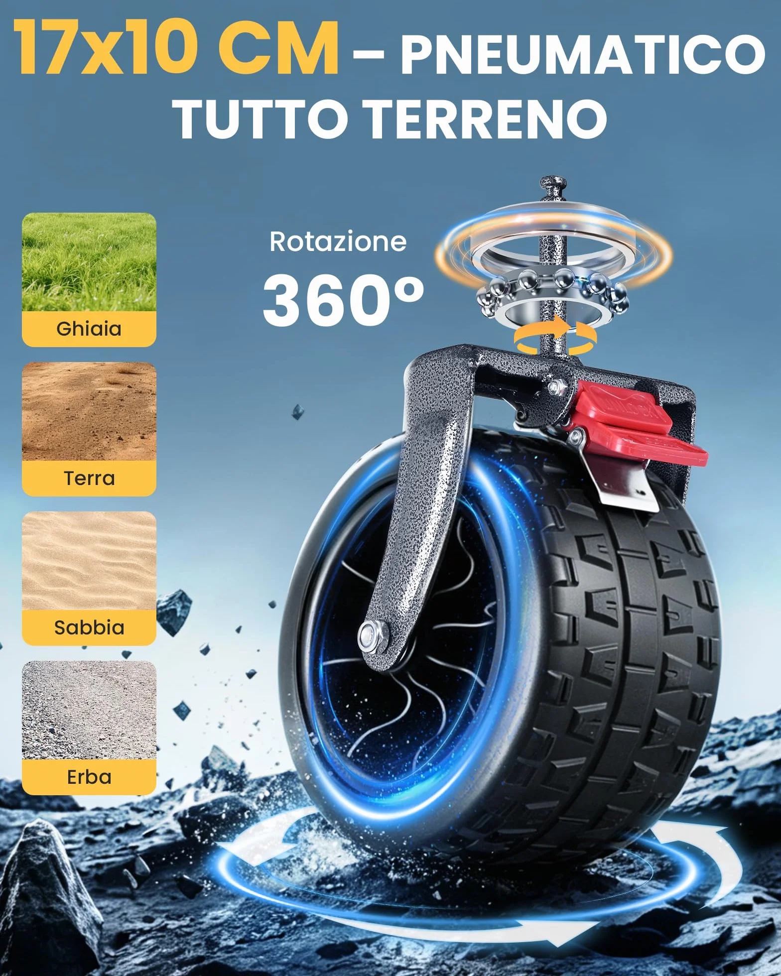 Carrello Spiaggia YEAUPE PRO XXXL con Grandi Ruote Girevoli 360°, 250kg 200-300L, Nero