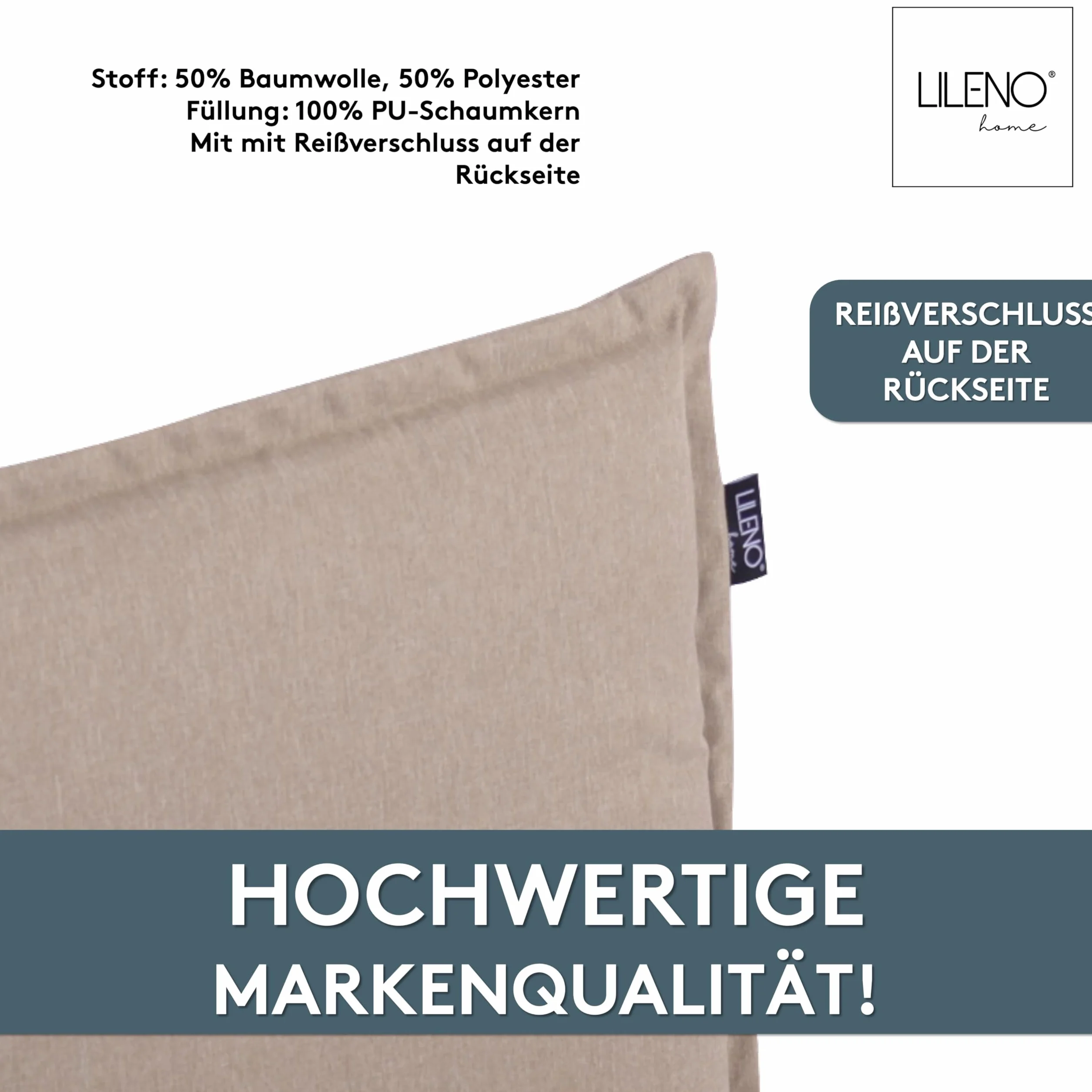 LILENO HOME Malta Cuscino per sedie da giardino, sedie pieghevoli e sdraio, set da 1, schienale basso color tortora, comodo, per mobili da giardino